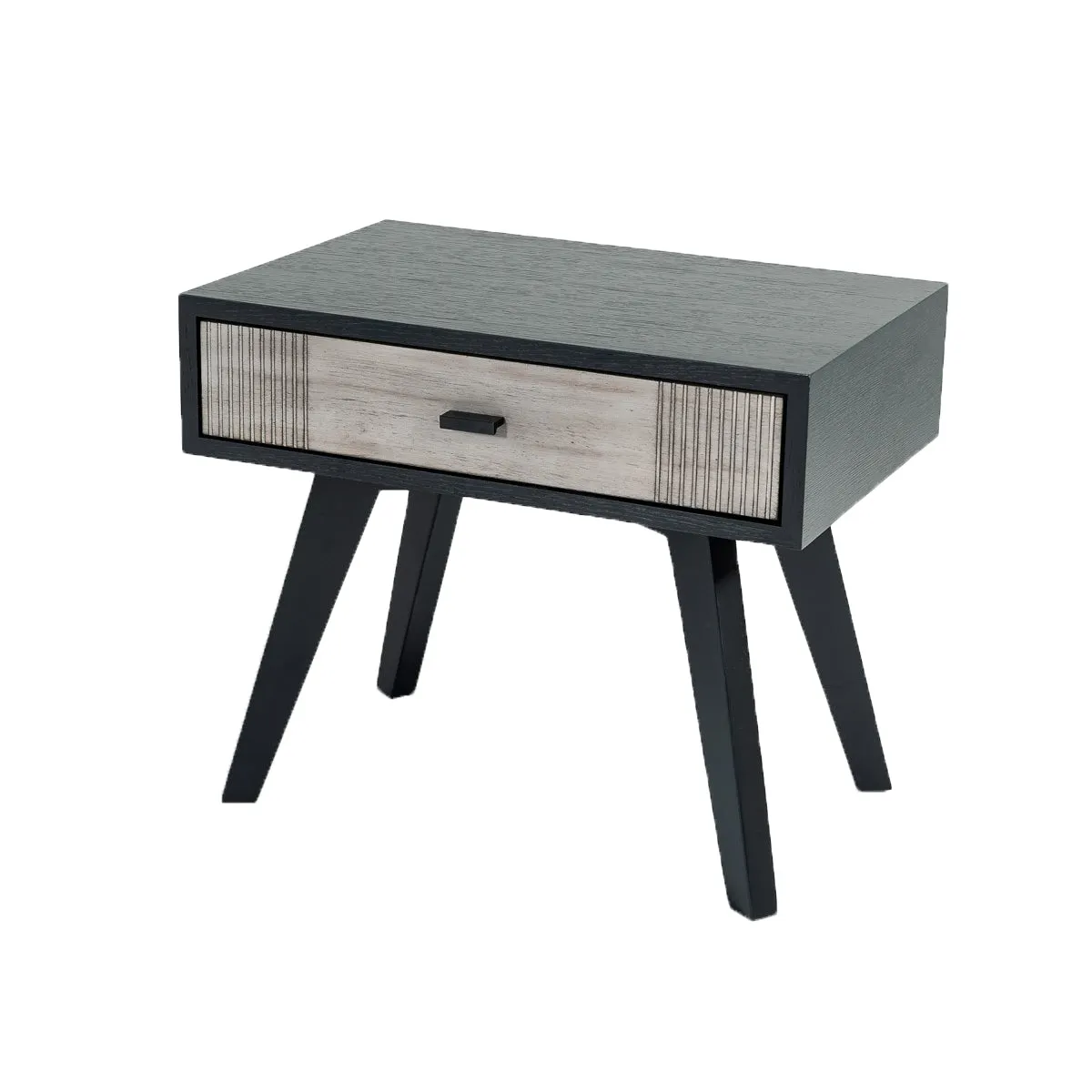 1 Drawer Wooden Nightstand With Angled Legs And Rough Sawn Texture, Gray - Bm219287 By Benzara