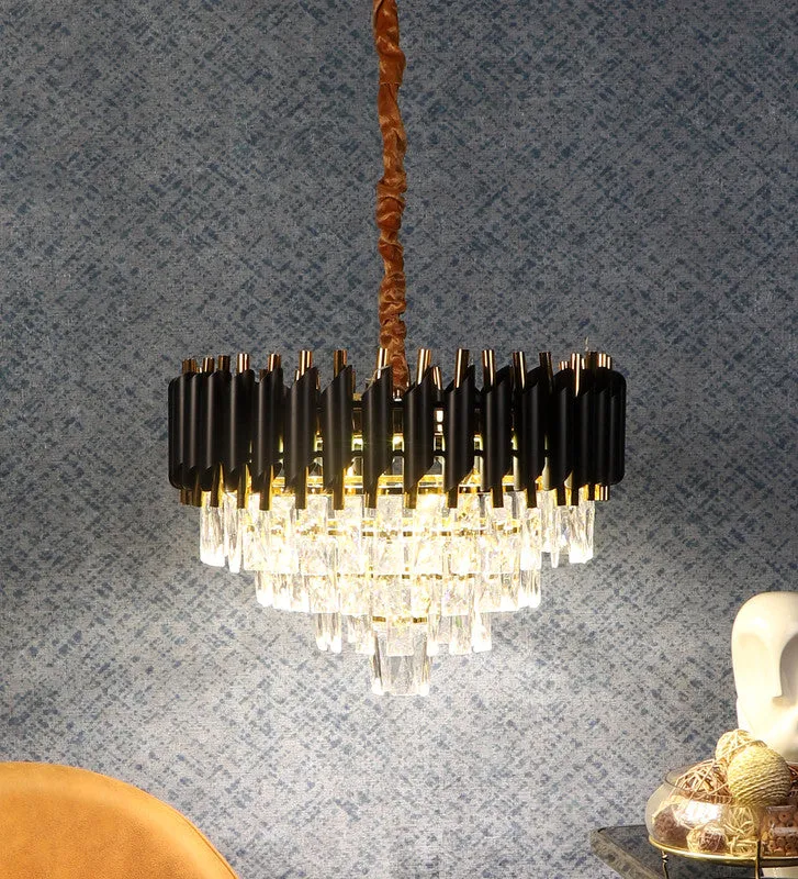 1015-500Mm Eliante Black And Gold Crystal Chandeliers  - Inbuilt Led Color Cw   Ww   Nw
