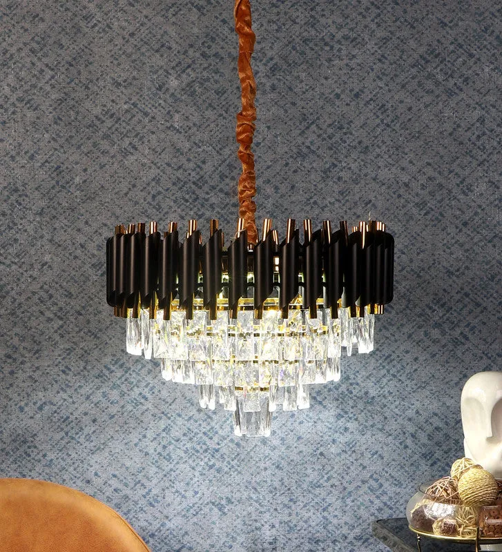 1015-500Mm Eliante Black And Gold Crystal Chandeliers  - Inbuilt Led Color Cw   Ww   Nw