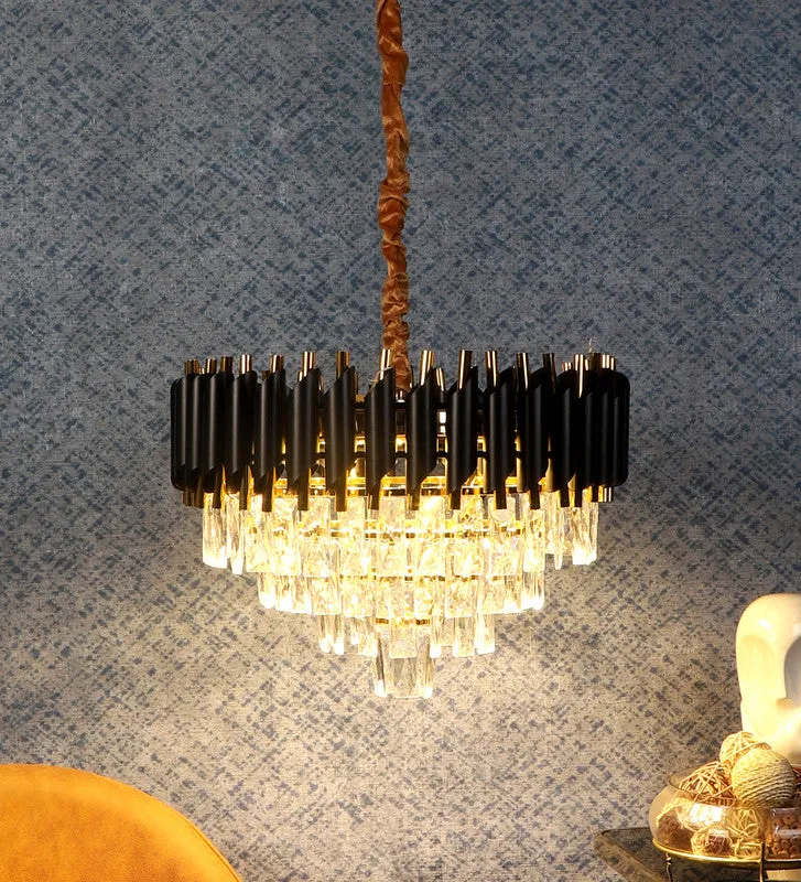1015-500Mm Eliante Black And Gold Crystal Chandeliers  - Inbuilt Led Color Cw   Ww   Nw