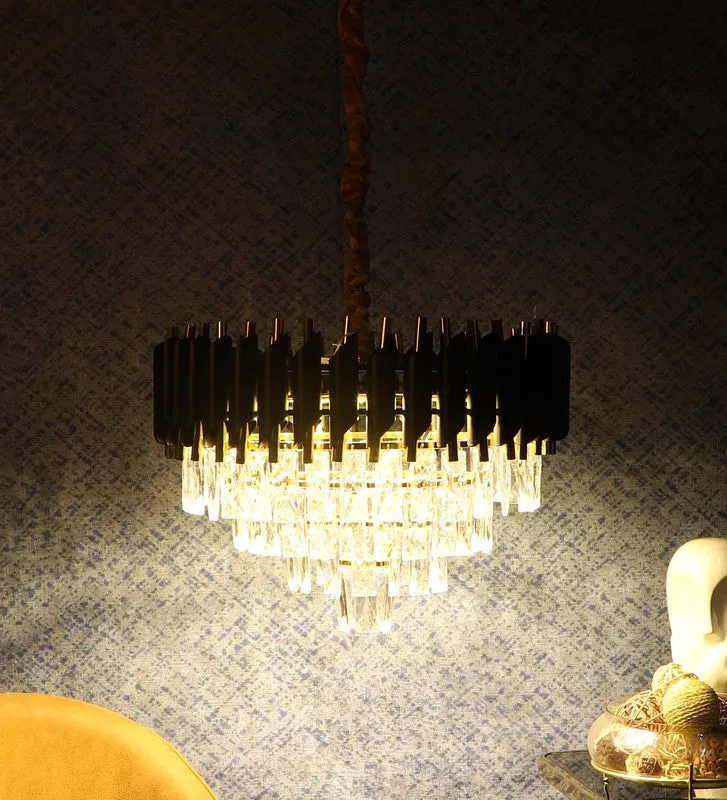 1015-500Mm Eliante Black And Gold Crystal Chandeliers  - Inbuilt Led Color Cw   Ww   Nw
