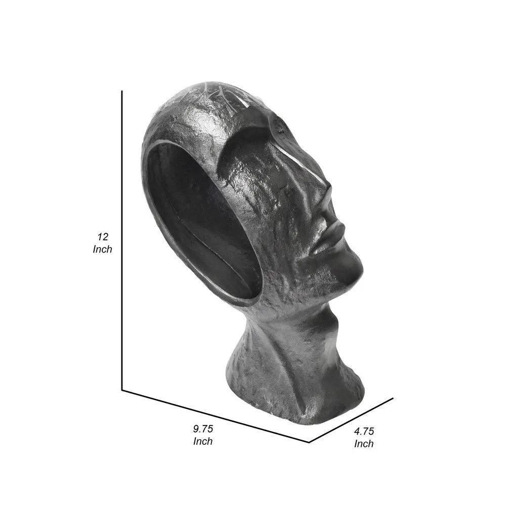 12 Inch Human Face Accent Decor, Metal, Life Like Appeal, Gray By Casagear Home