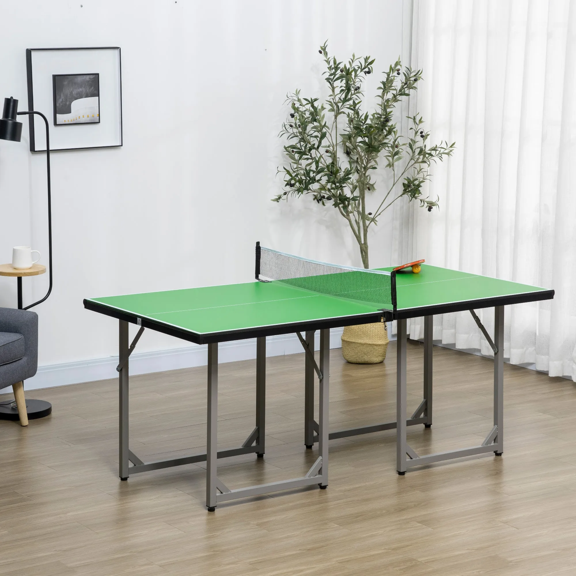182cm Mini Tennis Table Folding Ping Pong Table with Net Multi-Use Table for Indoor Outdoor Game, Green