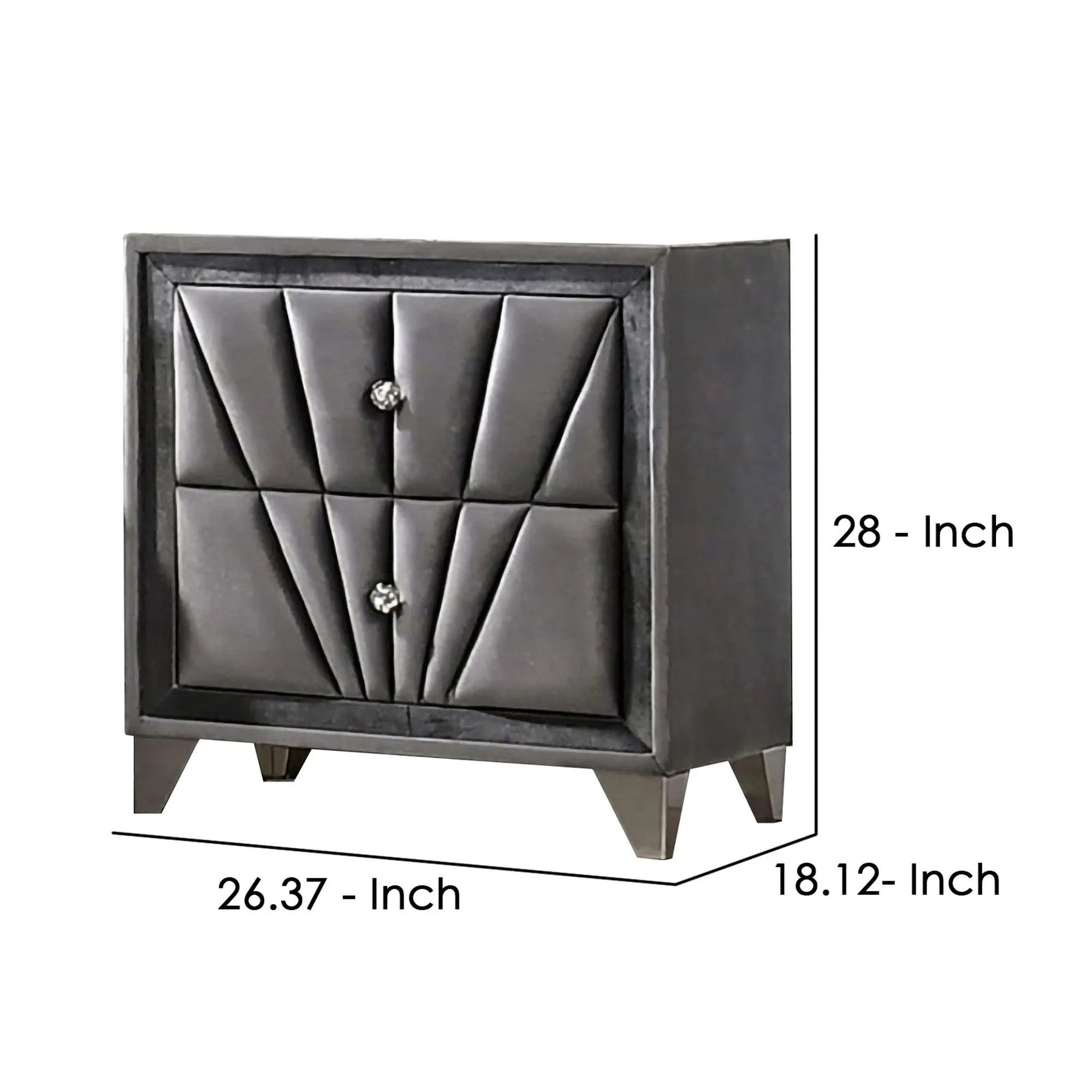 2 Drawer Fabric Frame Nightstand With Tufted Accent Gray By Benzara