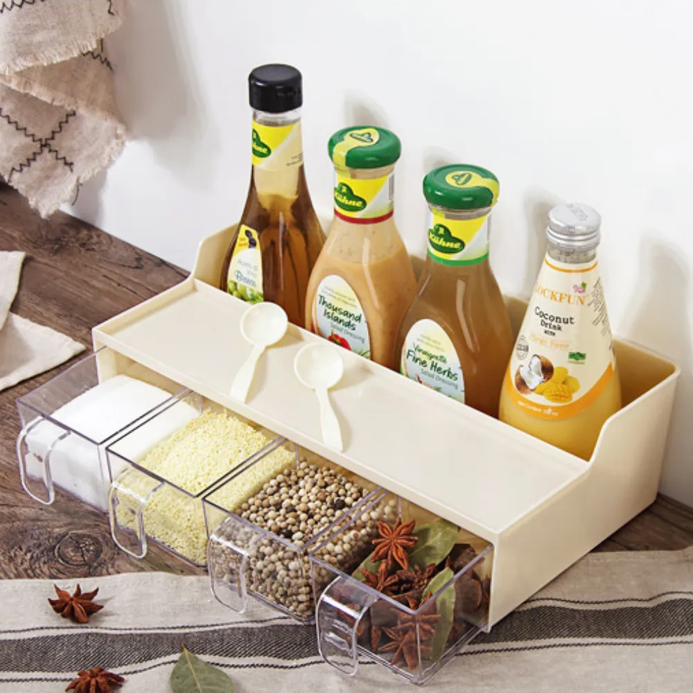 2 in 1 Kitchen Countertop Spices Compartment & Storage Rack, Multiple Color