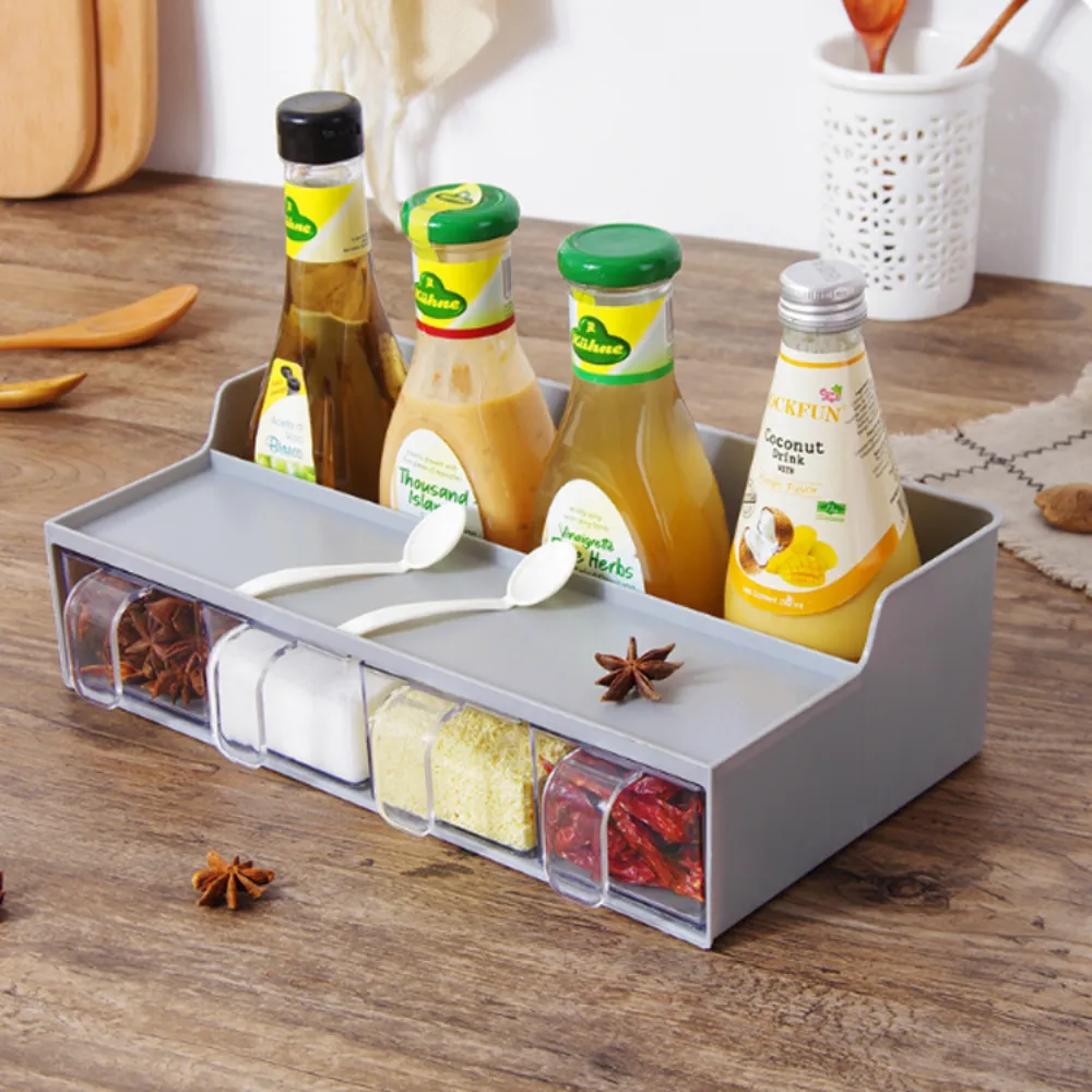2 in 1 Kitchen Countertop Spices Compartment & Storage Rack, Multiple Color