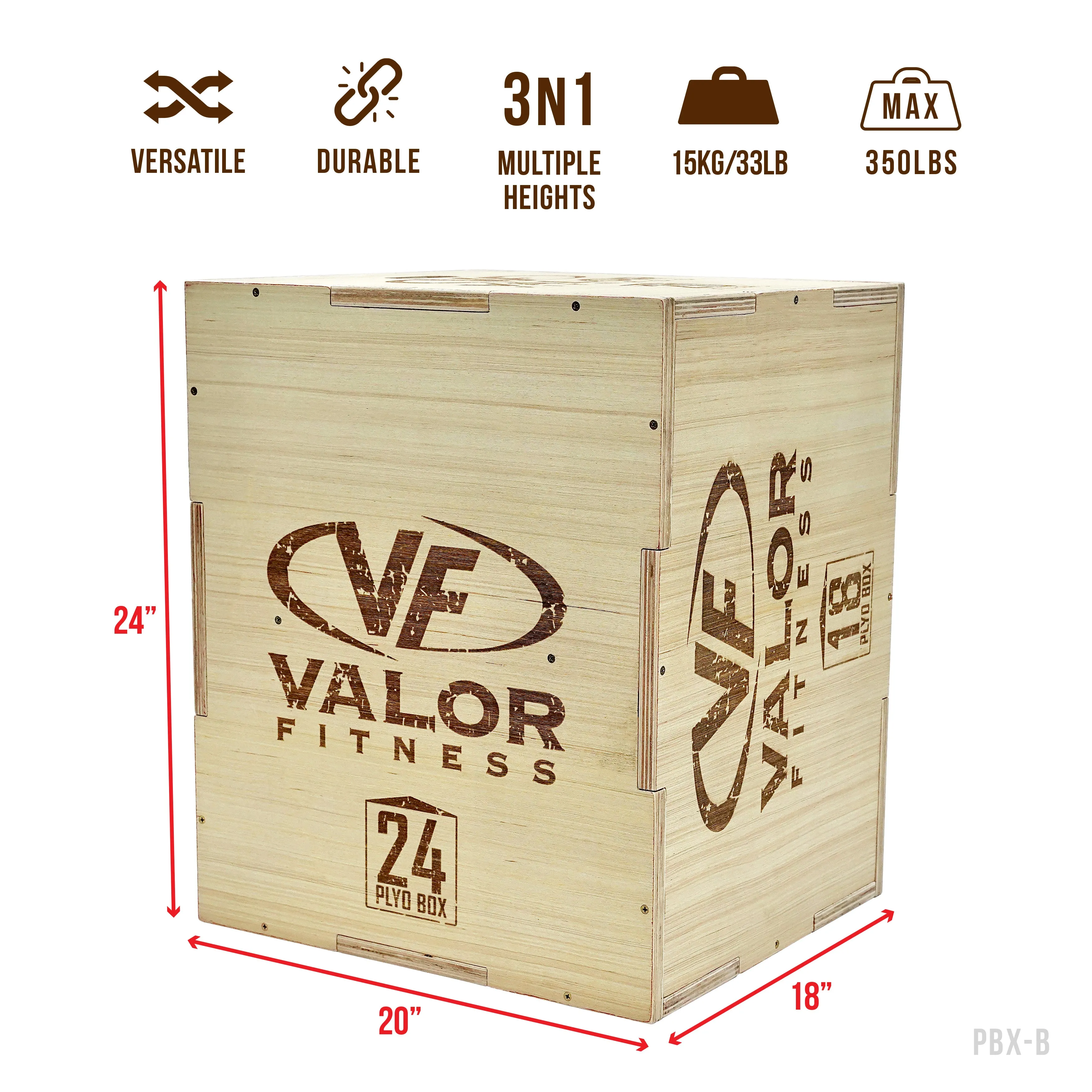 3 in 1 Wood 18" x 20" x 24" Plyo Box