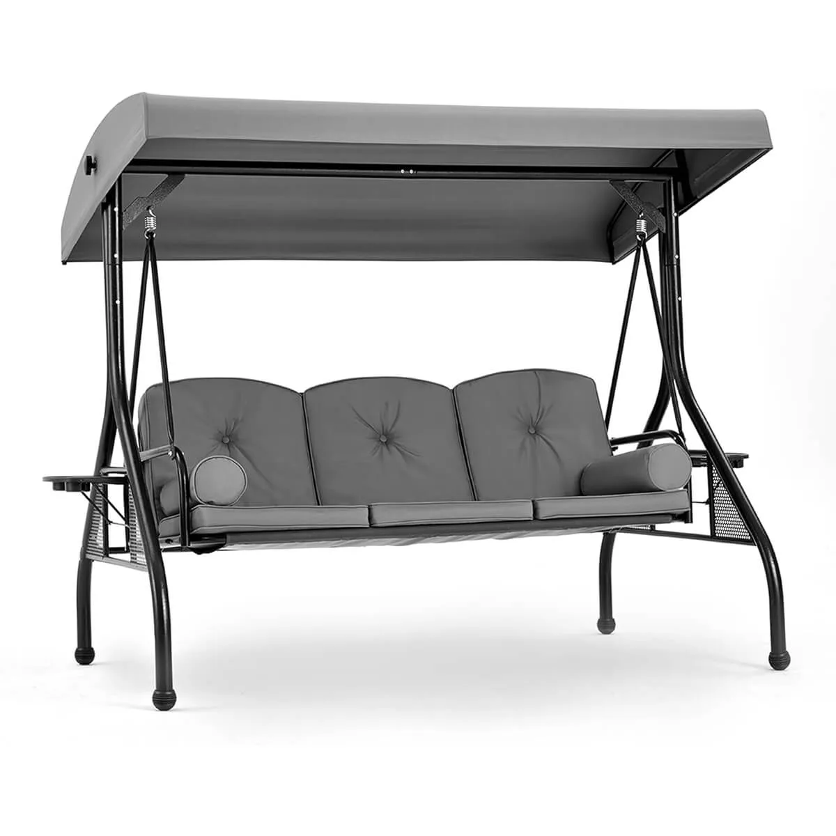 3-Seat Outdoor Porch Swing with Adjustable Canopy and Backrest, Gray