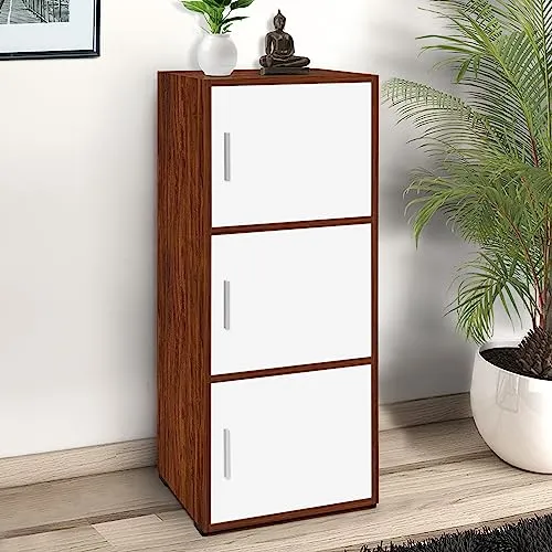ABOUT SPACE Wooden Cabinet - 3 Tier Engineered Wood Storage Cabinet for Living Room with Magnetic Door, Space Saving Furniture for Home, Kitchen (Oak Red - L 1.5 x B 1.2 x H 3.5 ft)