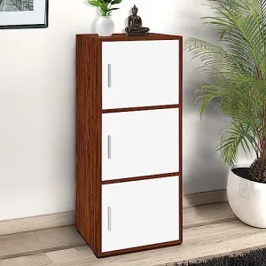ABOUT SPACE Wooden Cabinet - 3 Tier Engineered Wood Storage Cabinet for Living Room with Magnetic Door, Space Saving Furniture for Home, Kitchen (Oak Red - L 1.5 x B 1.2 x H 3.5 ft)
