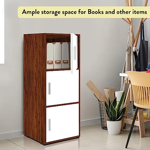 ABOUT SPACE Wooden Cabinet - 3 Tier Engineered Wood Storage Cabinet for Living Room with Magnetic Door, Space Saving Furniture for Home, Kitchen (Oak Red - L 1.5 x B 1.2 x H 3.5 ft)
