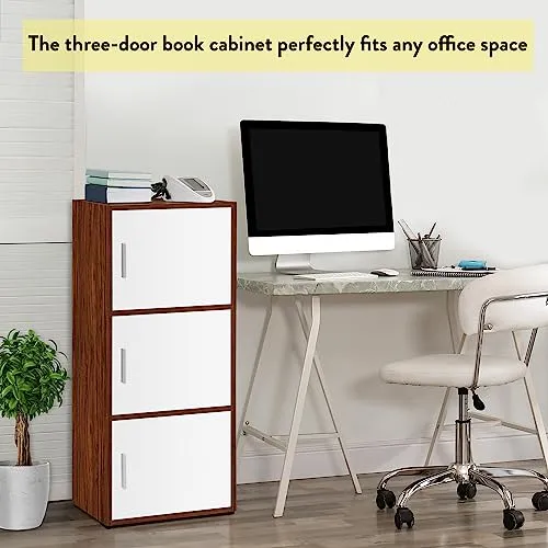ABOUT SPACE Wooden Cabinet - 3 Tier Engineered Wood Storage Cabinet for Living Room with Magnetic Door, Space Saving Furniture for Home, Kitchen (Oak Red - L 1.5 x B 1.2 x H 3.5 ft)