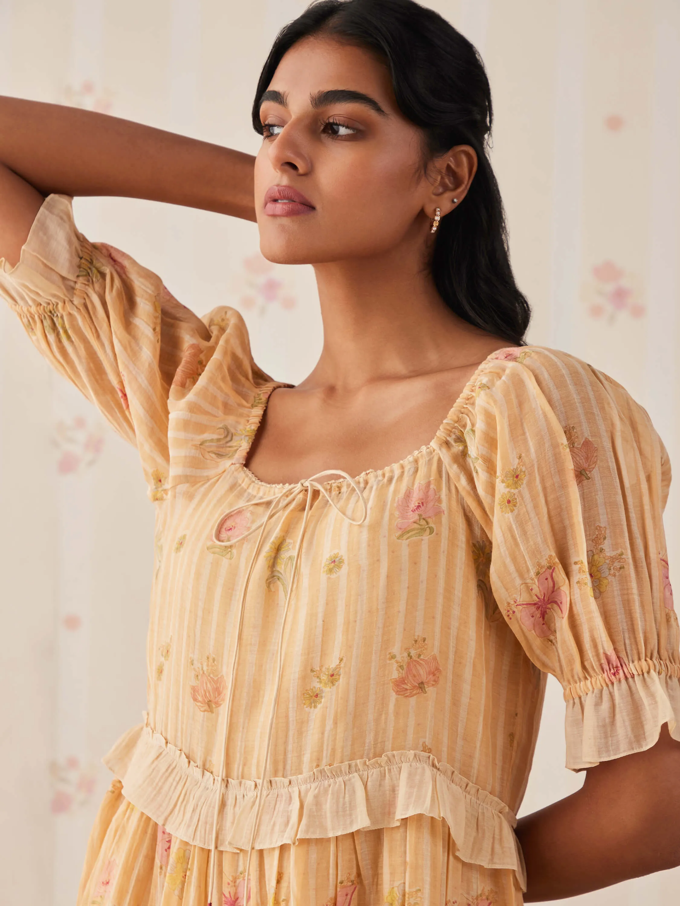 Apricot Ruffle Midi Dress