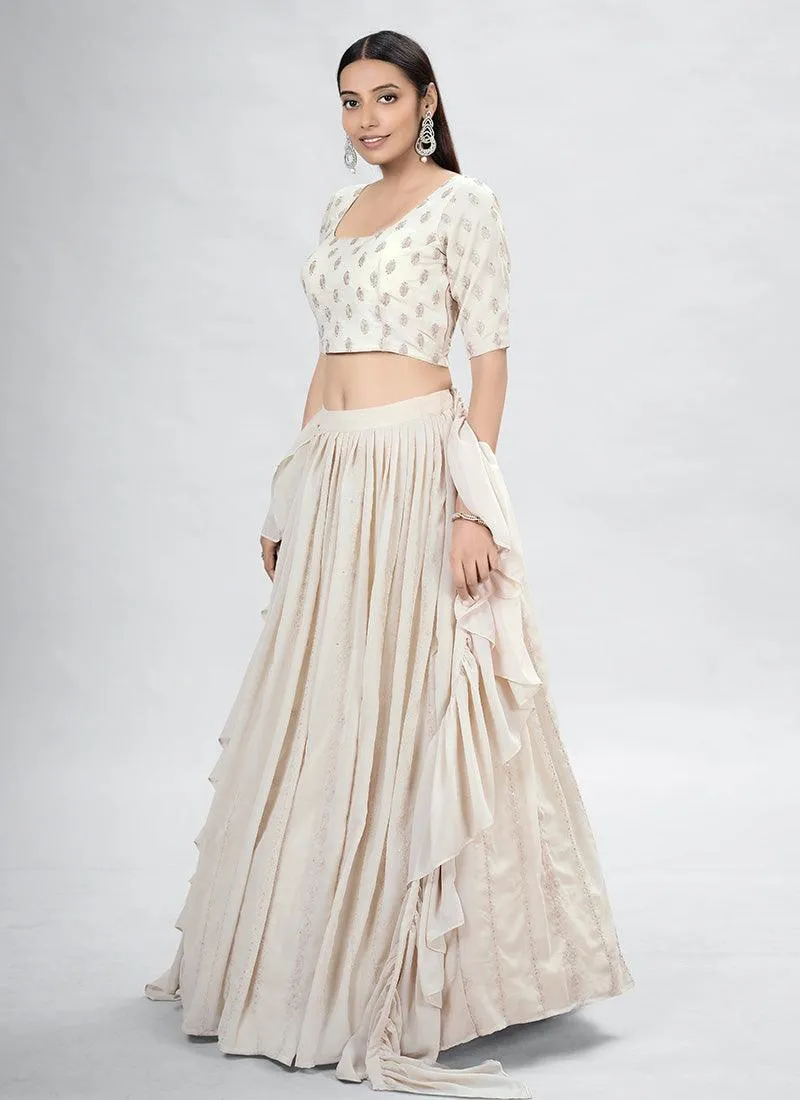 Beige Chaniya Choli With Ruffle Dupatta
