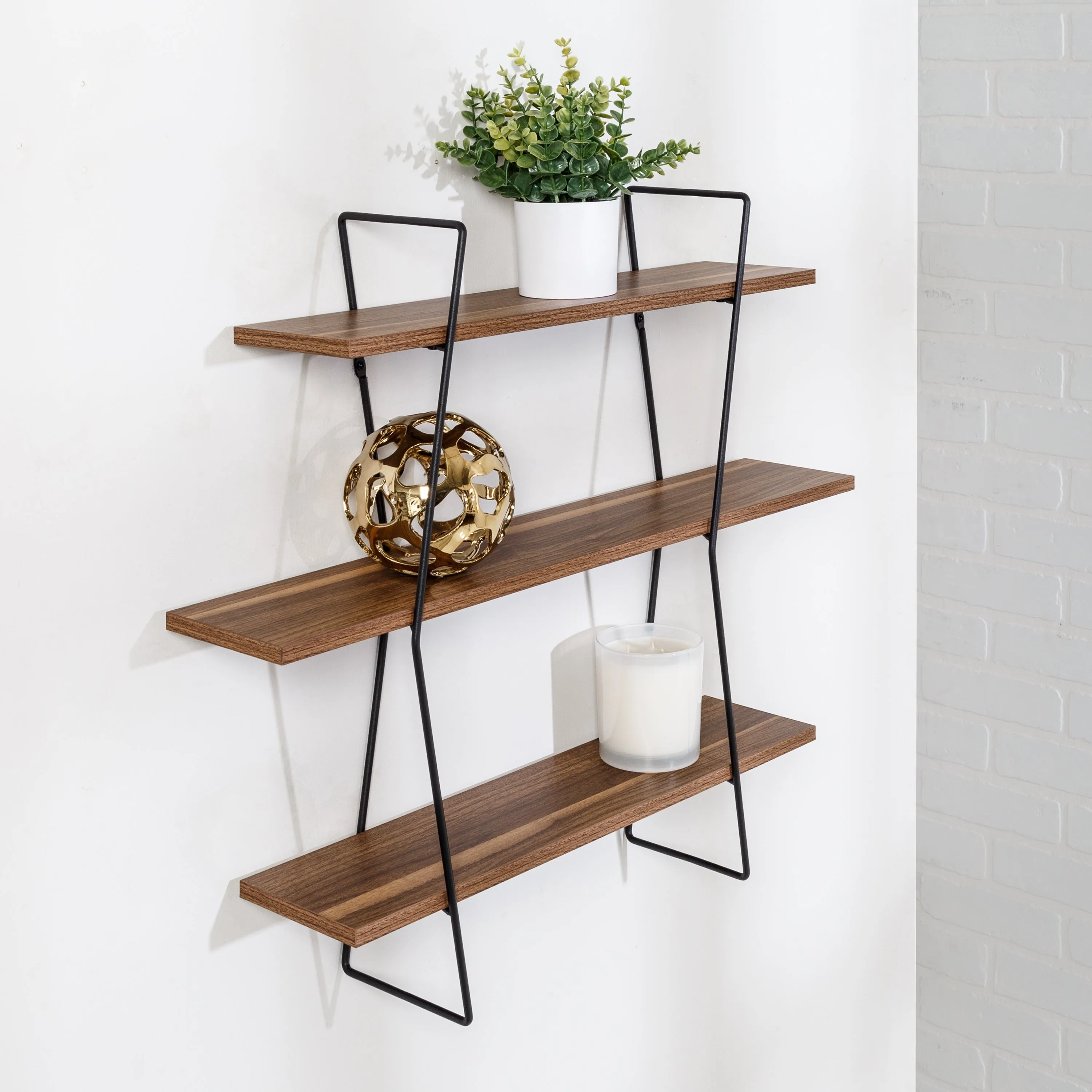 Black/Wood 3-Tier Decorative Wall Shelves