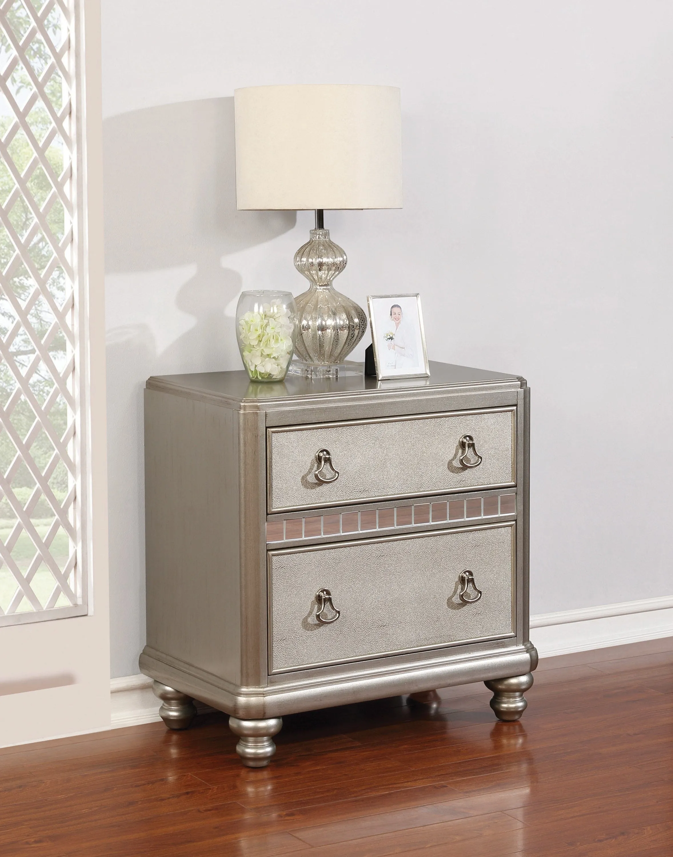 Bling Game 2-Drawer Nightstand Metallic Platinum - 204182