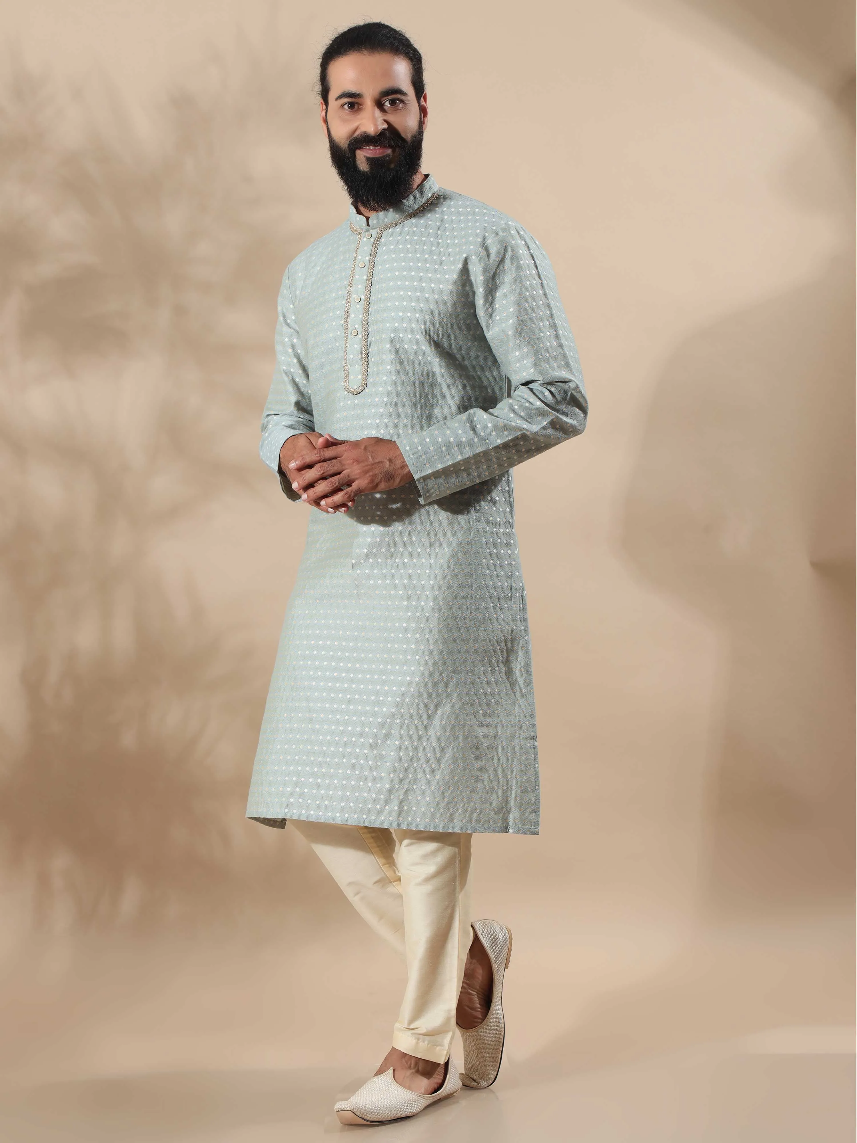 Cement Grey Banarasi Buta Long Kurta