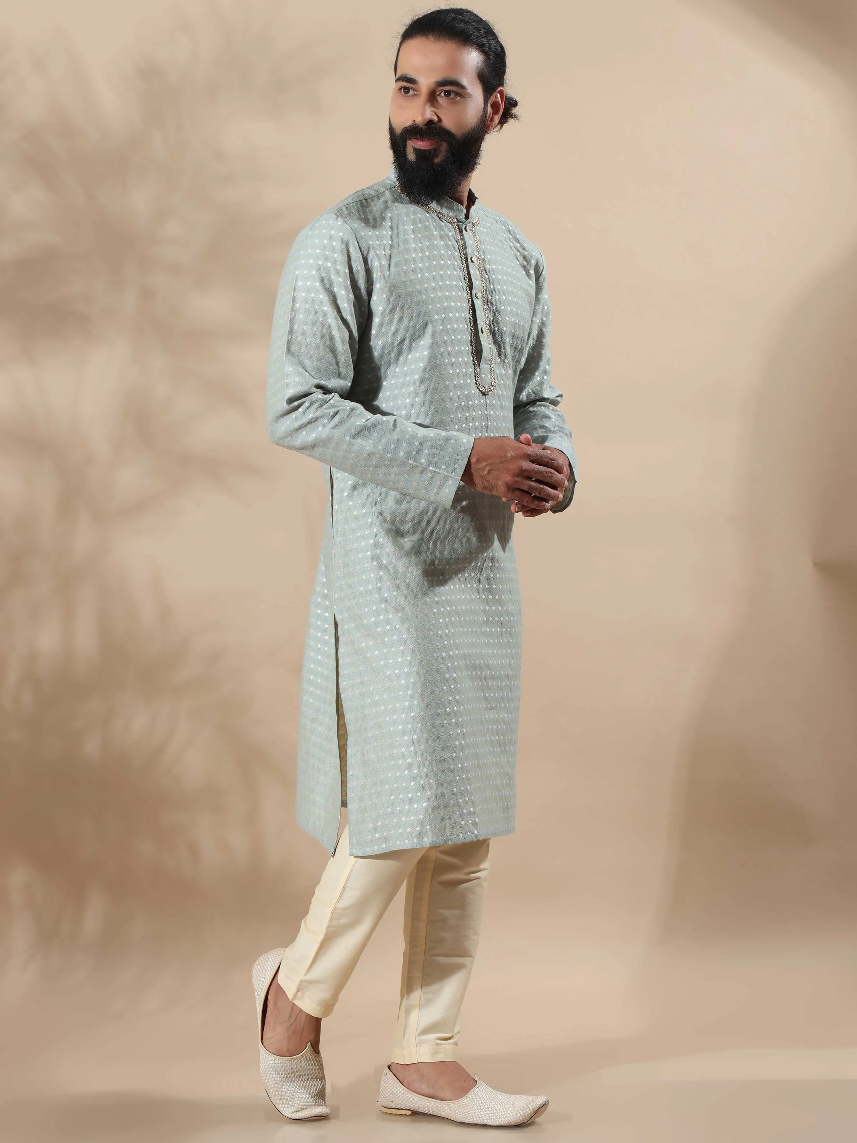 Cement Grey Banarasi Buta Long Kurta