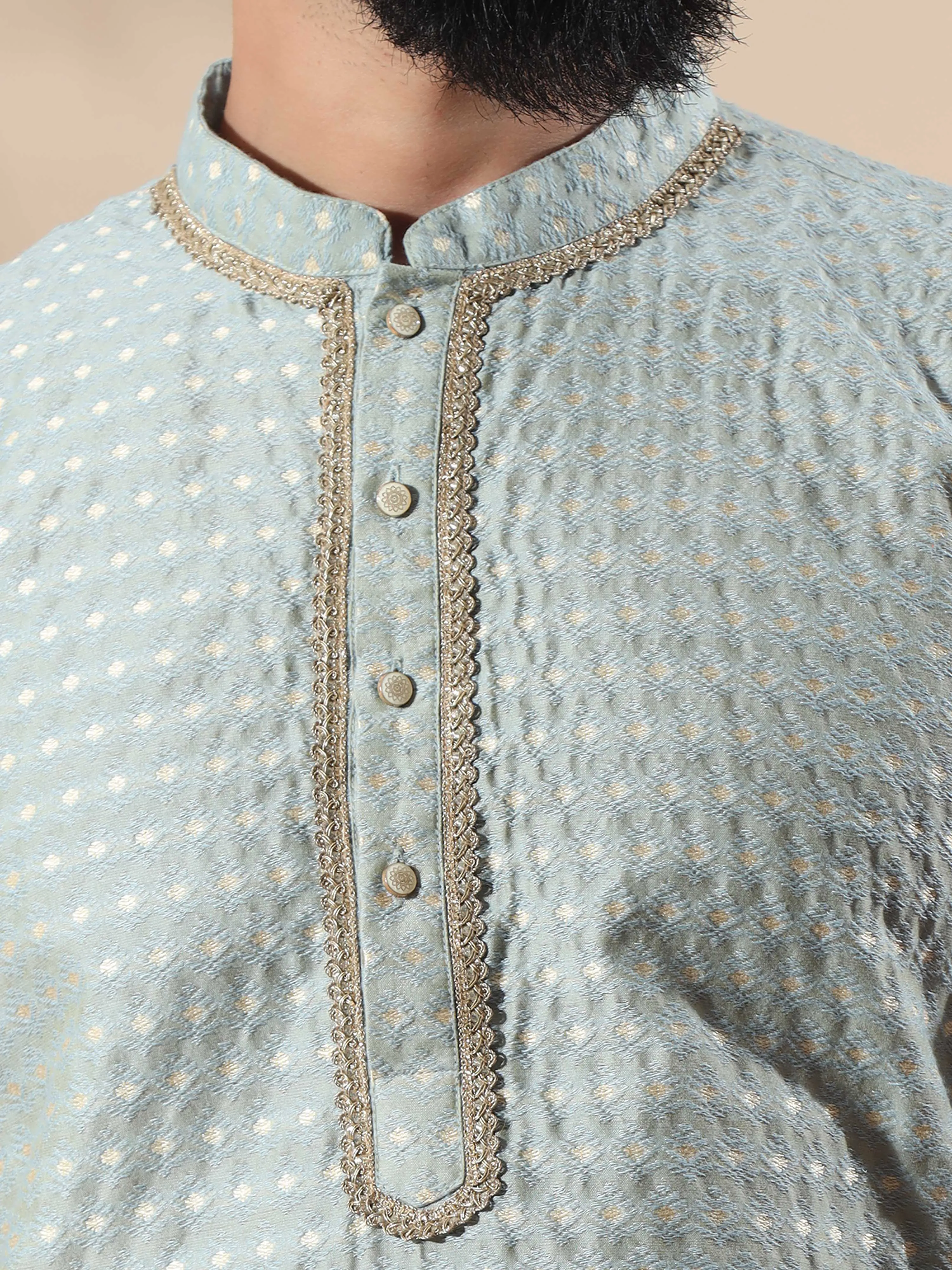Cement Grey Banarasi Buta Long Kurta