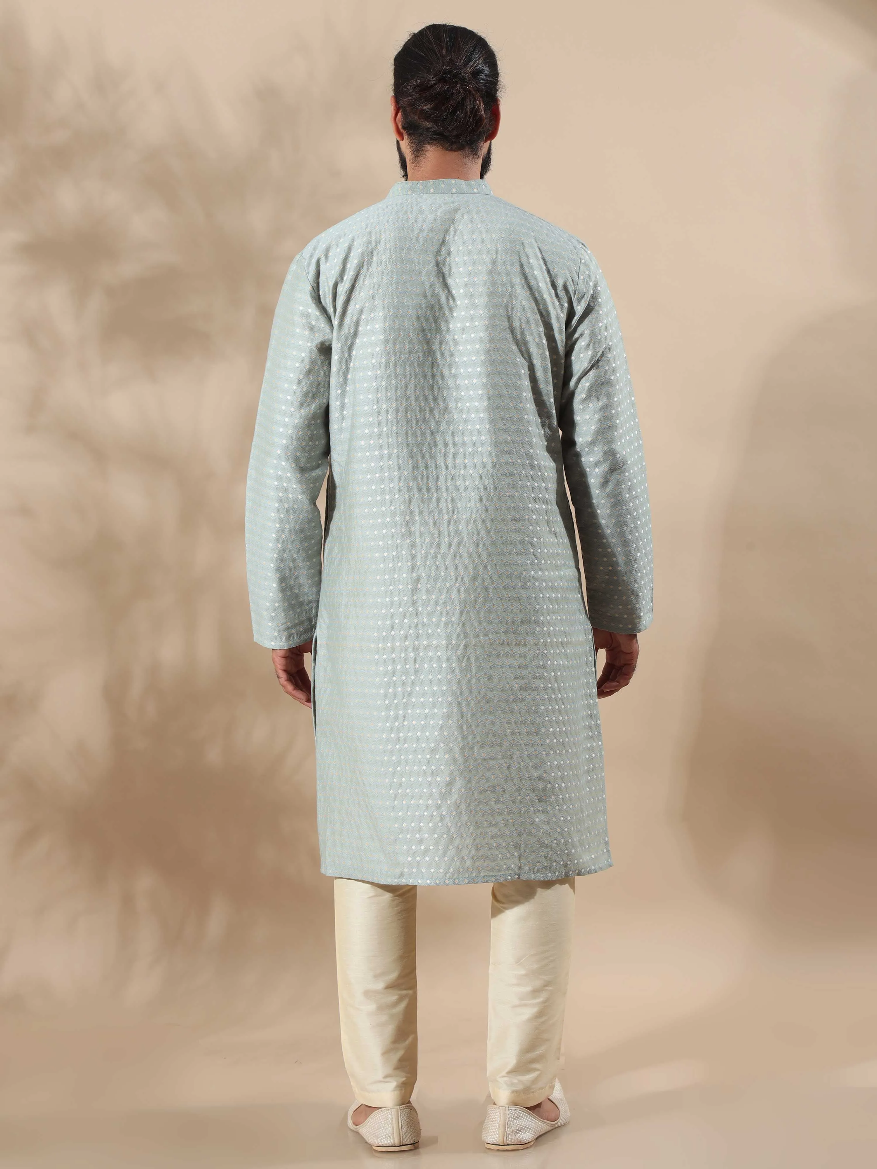 Cement Grey Banarasi Buta Long Kurta