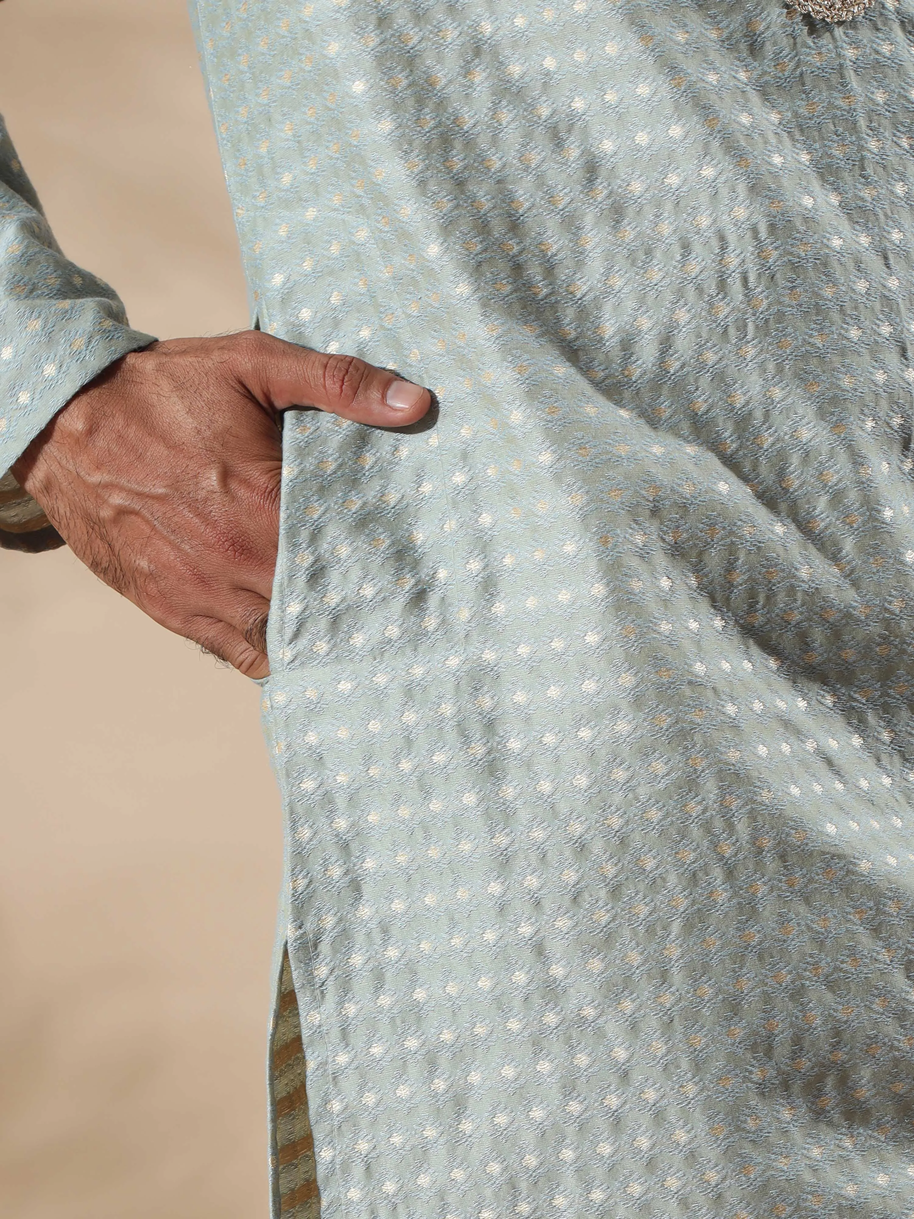 Cement Grey Banarasi Buta Long Kurta