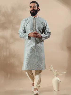 Cement Grey Banarasi Buta Long Kurta