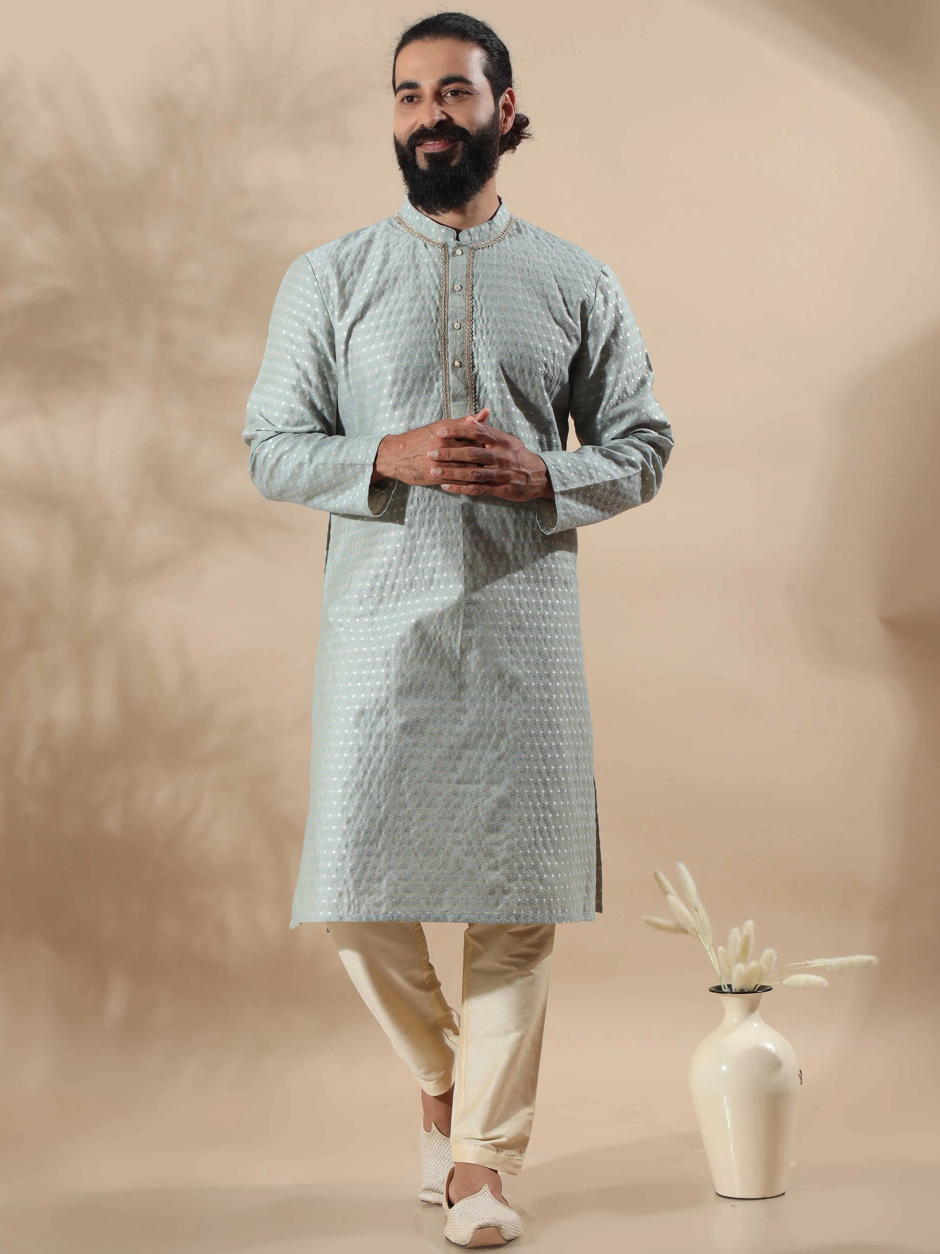 Cement Grey Banarasi Buta Long Kurta