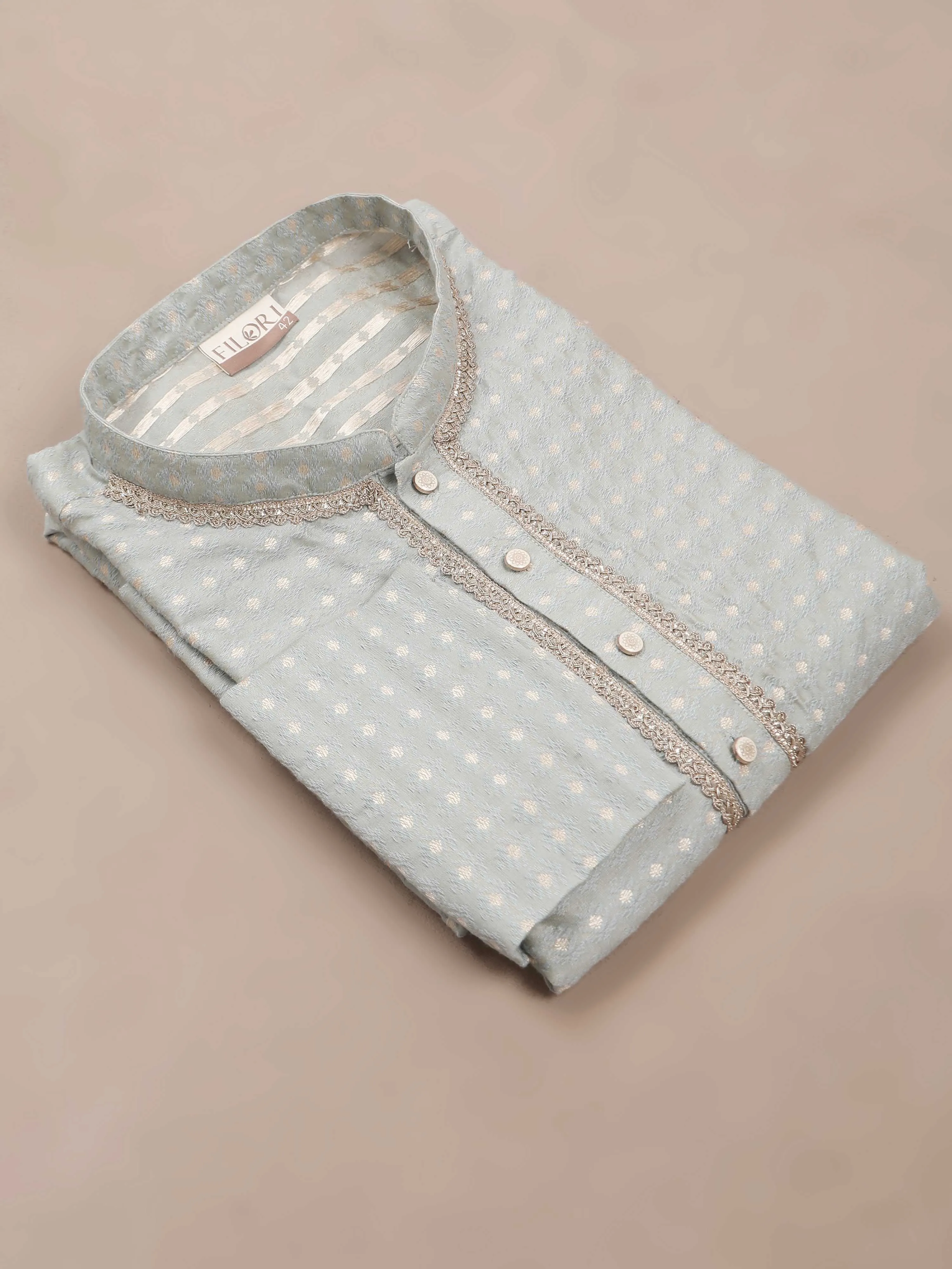 Cement Grey Banarasi Buta Long Kurta
