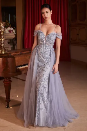 CINDERELLA DIVINE SF009 Off-Shoulder Tulle Gown with Overskirt