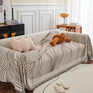 Coffee Colour, Wavy Print, All-Season Chenille Sofa Throw | Anti-Slip