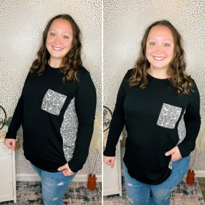 Contrast Side Panel Leopard Front Pocket Top