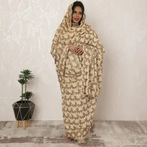 Cream and Brown Traditional Sudanese Premium Swiss Cotton Voile Embroidery Thobe Fabric, 4.5 Meters, 140 cm Width-D20383