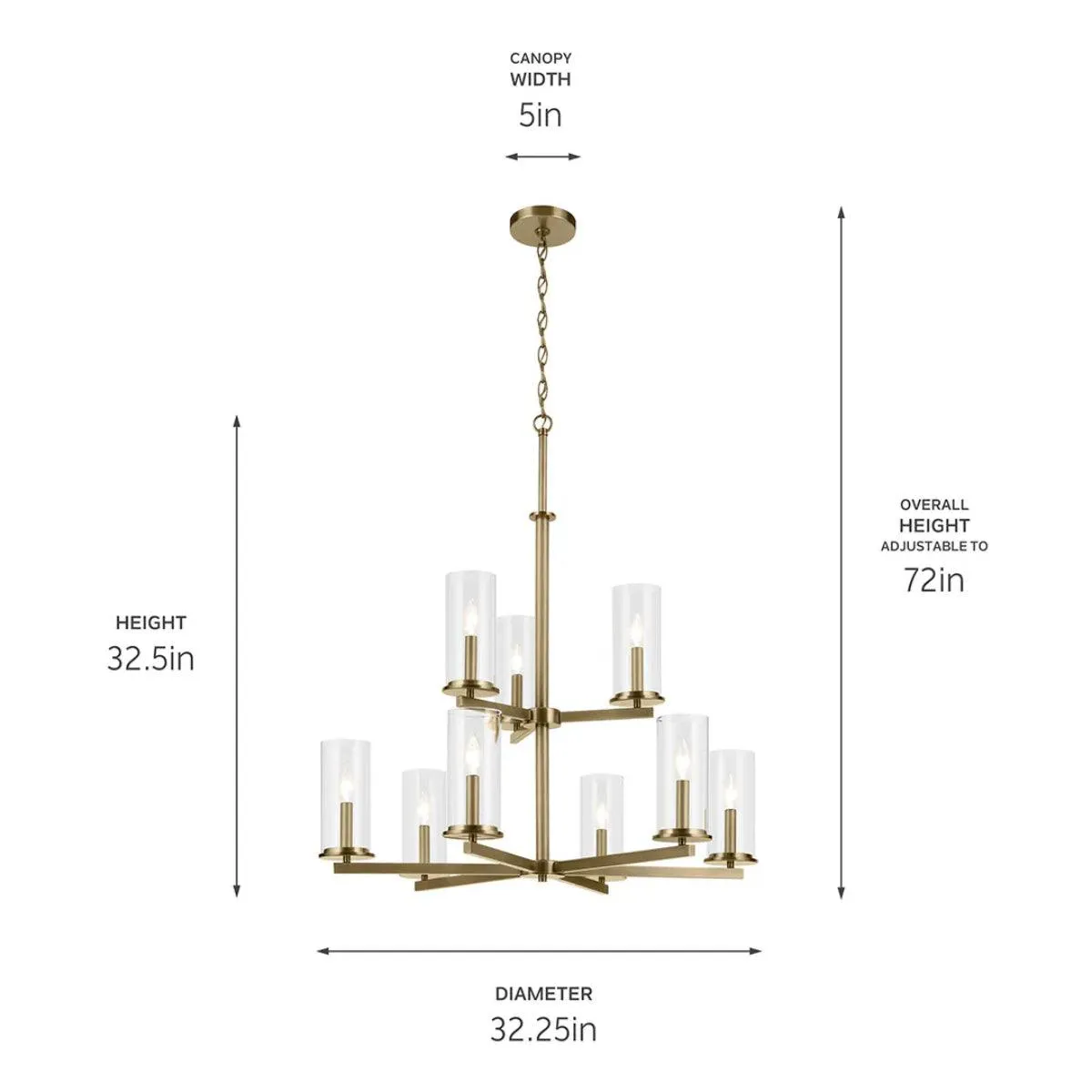 Crosby 33" 9-Light Chandelier Multi-Tier with Clear Glass, Natural brass Finish