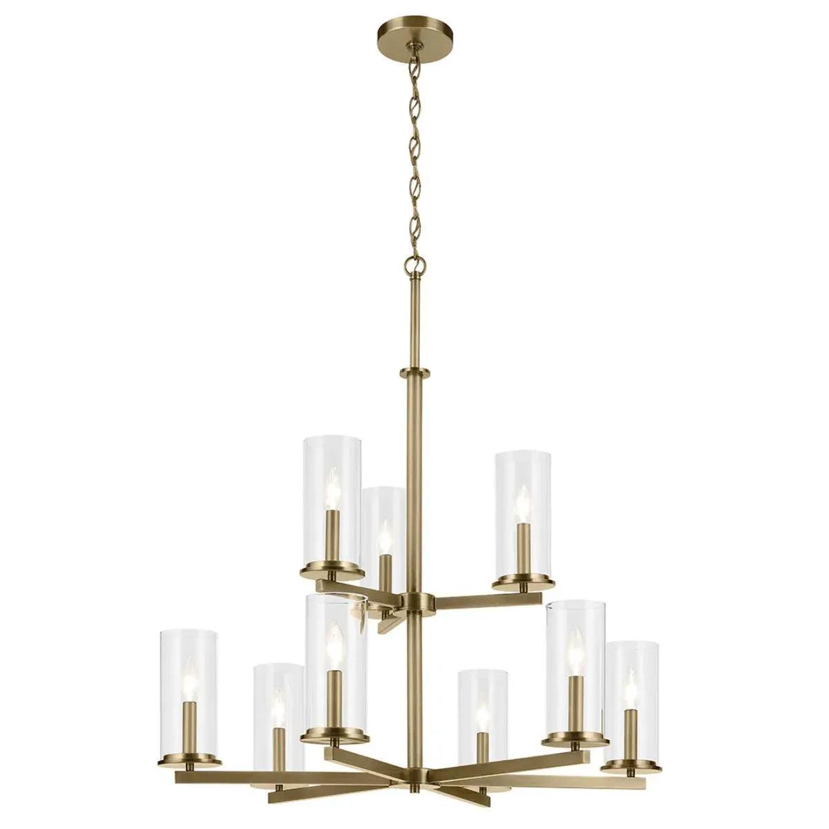 Crosby 33" 9-Light Chandelier Multi-Tier with Clear Glass, Natural brass Finish