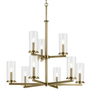Crosby 33" 9-Light Chandelier Multi-Tier with Clear Glass, Natural brass Finish