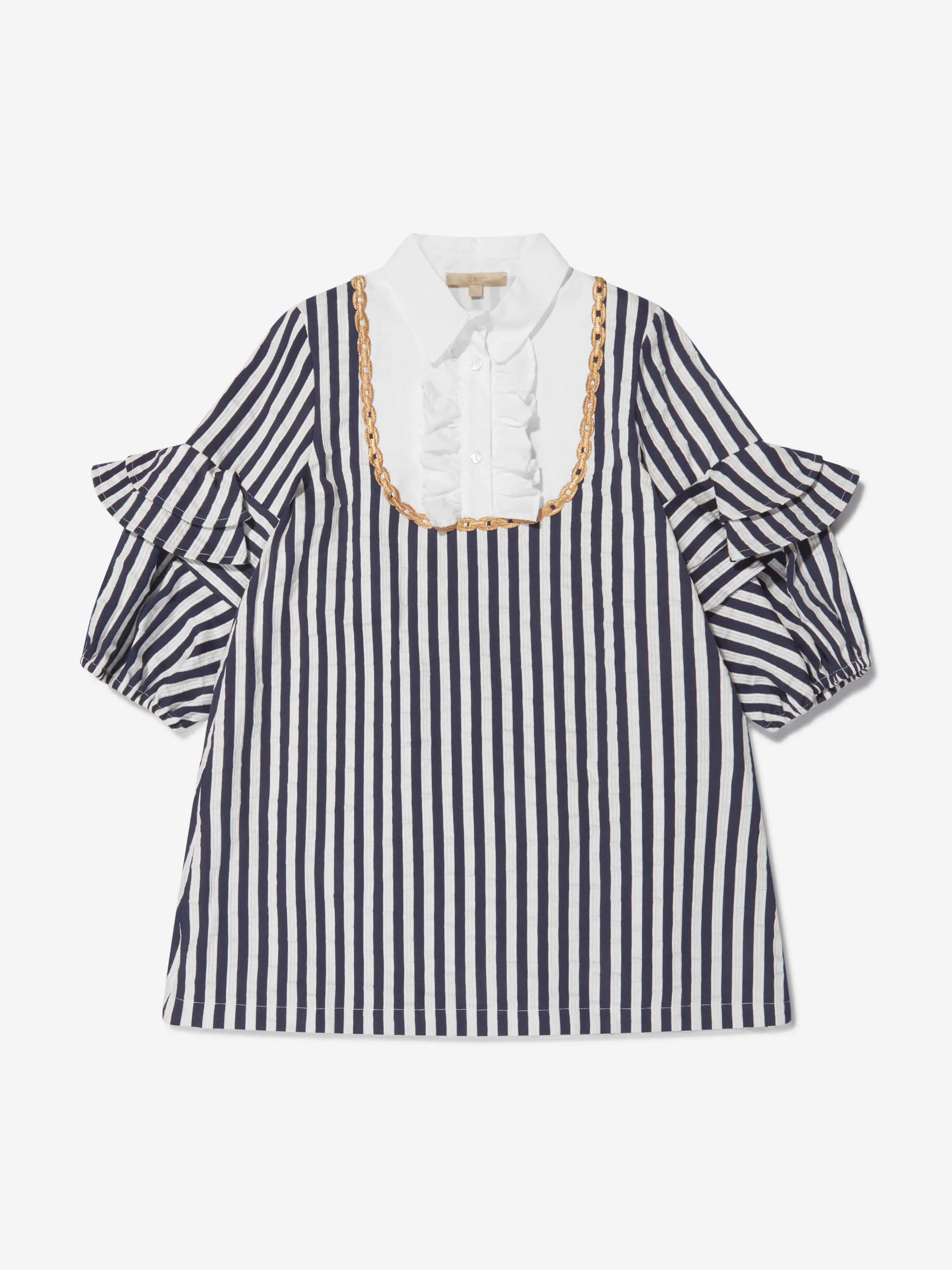 Elie Saab Girls Cotton And Silk Striped Ruffle Trim Dress