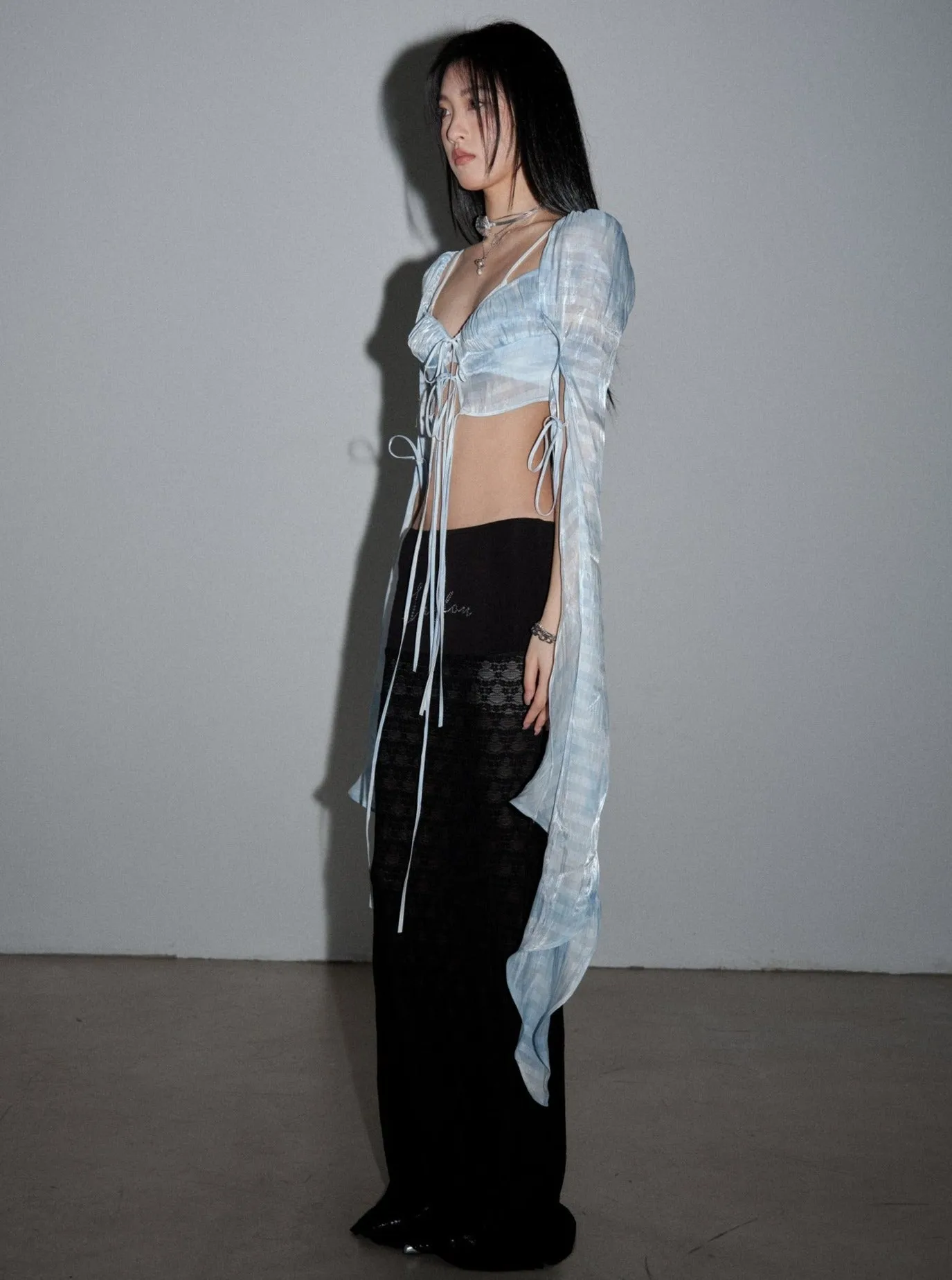 Ethereal Mist Tie-Front Butterfly Sleeve Top