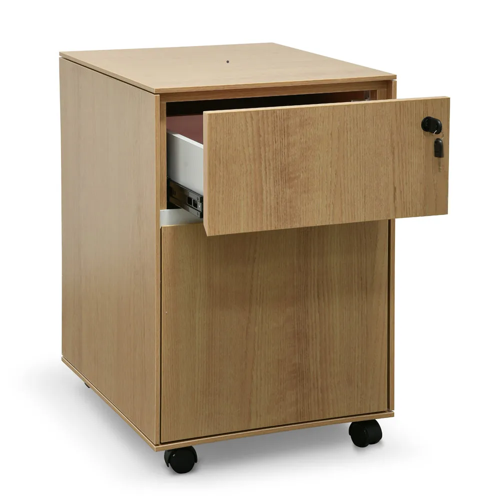 Excel 2 Drawer Wooden Mobile Pedestal - Natural