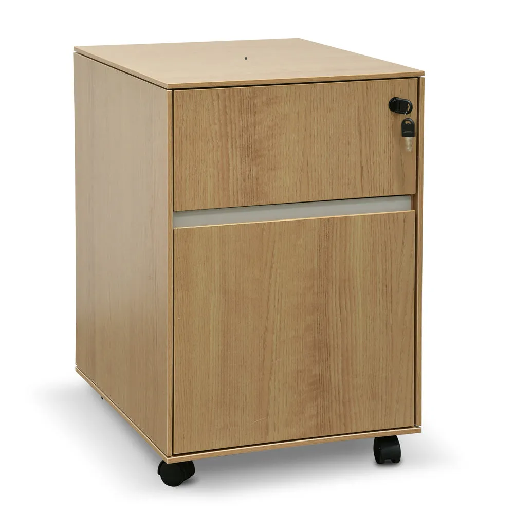Excel 2 Drawer Wooden Mobile Pedestal - Natural