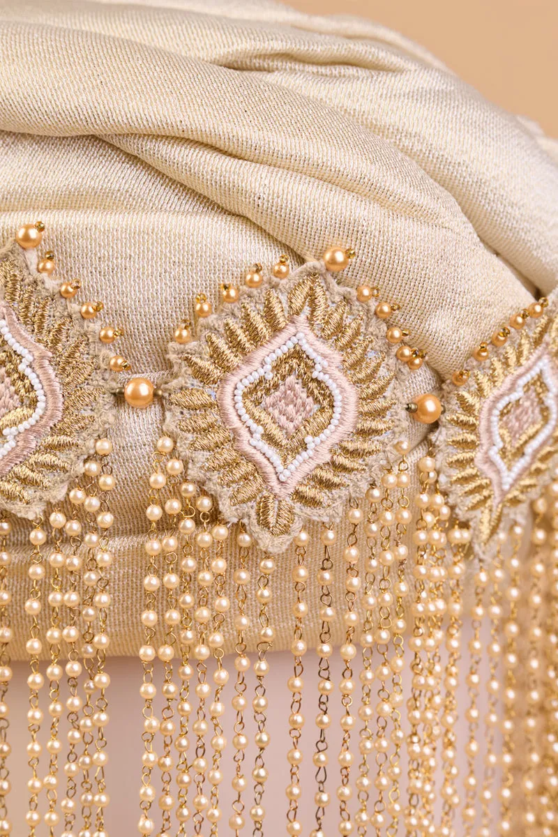 Gold Embroidered Sehra With Golden Drop Beads