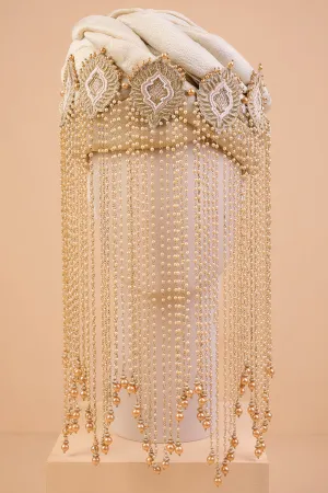 Gold Embroidered Sehra With Golden Drop Beads