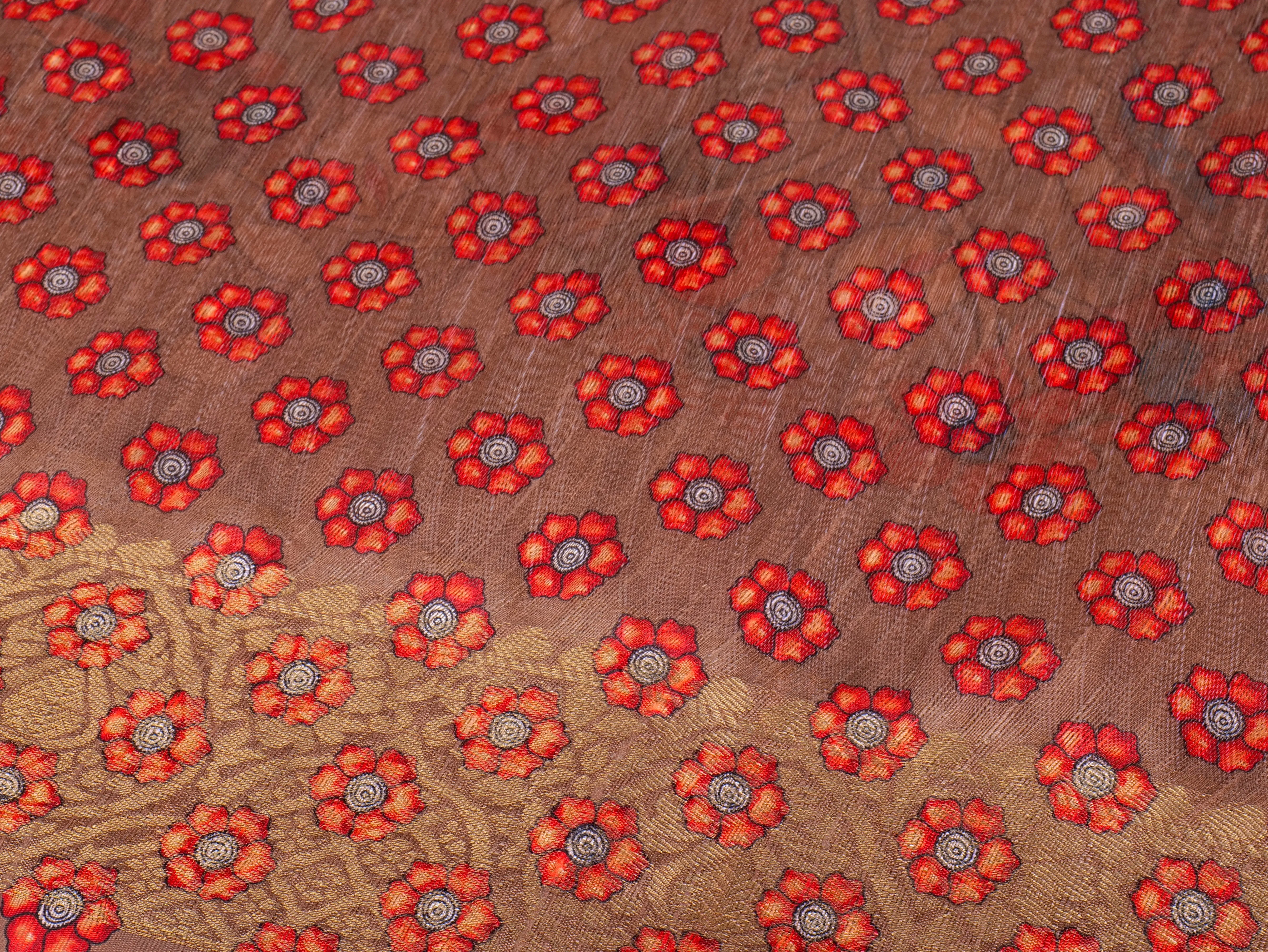 Golden Beige Peacock Motif Silk Saree