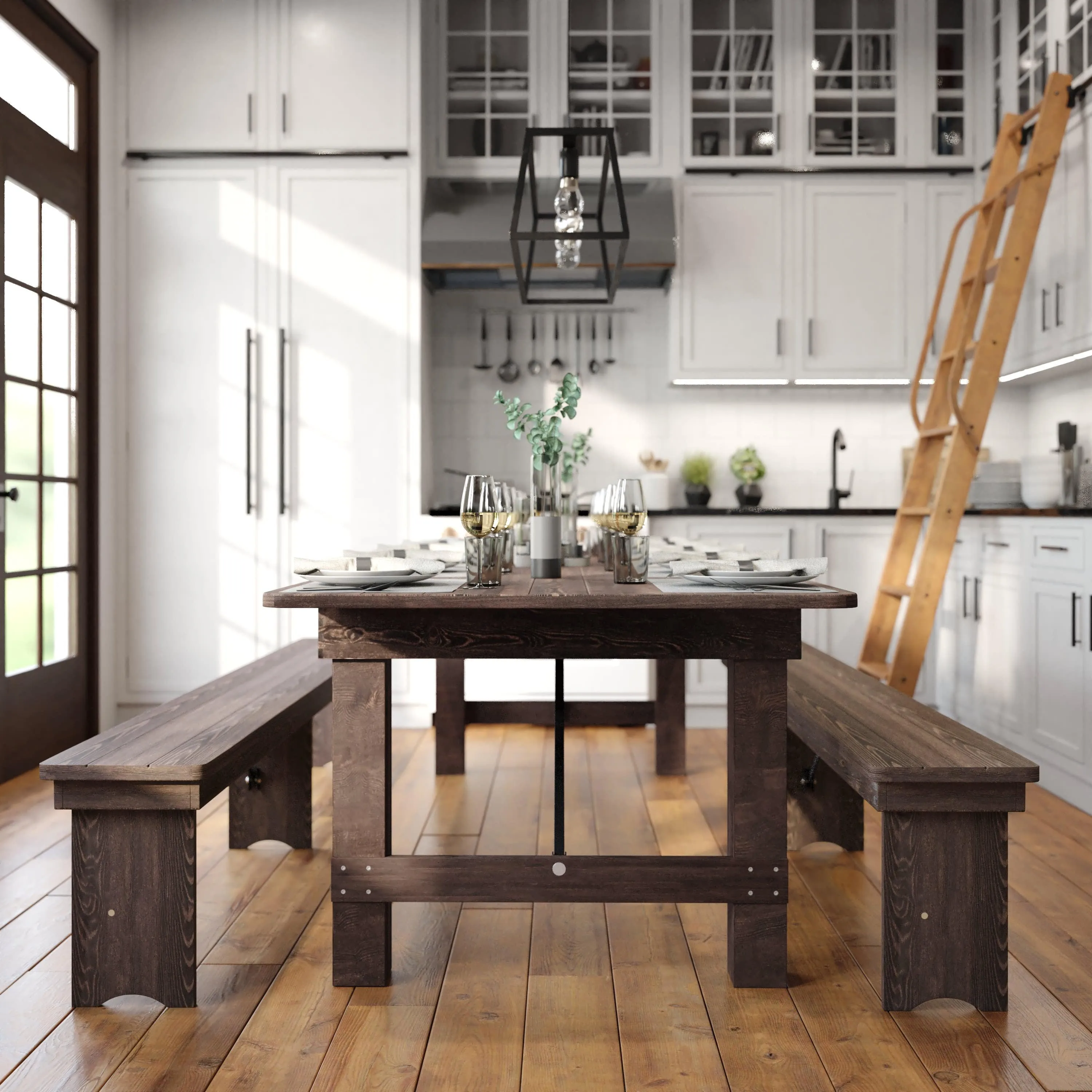 HERCULES Series 9' x 40" Rectangular Solid Pine Folding Farm Table