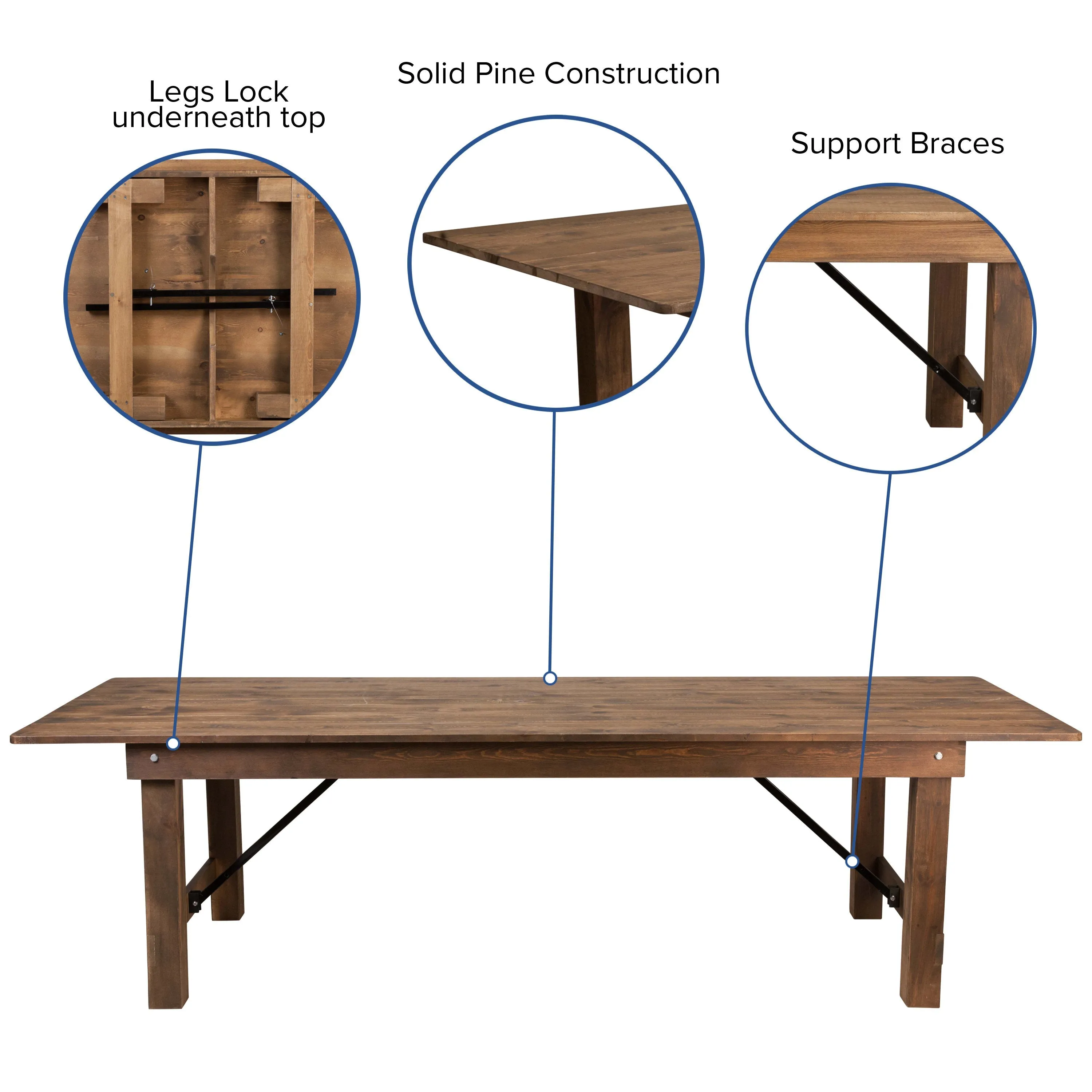 HERCULES Series 9' x 40" Rectangular Solid Pine Folding Farm Table
