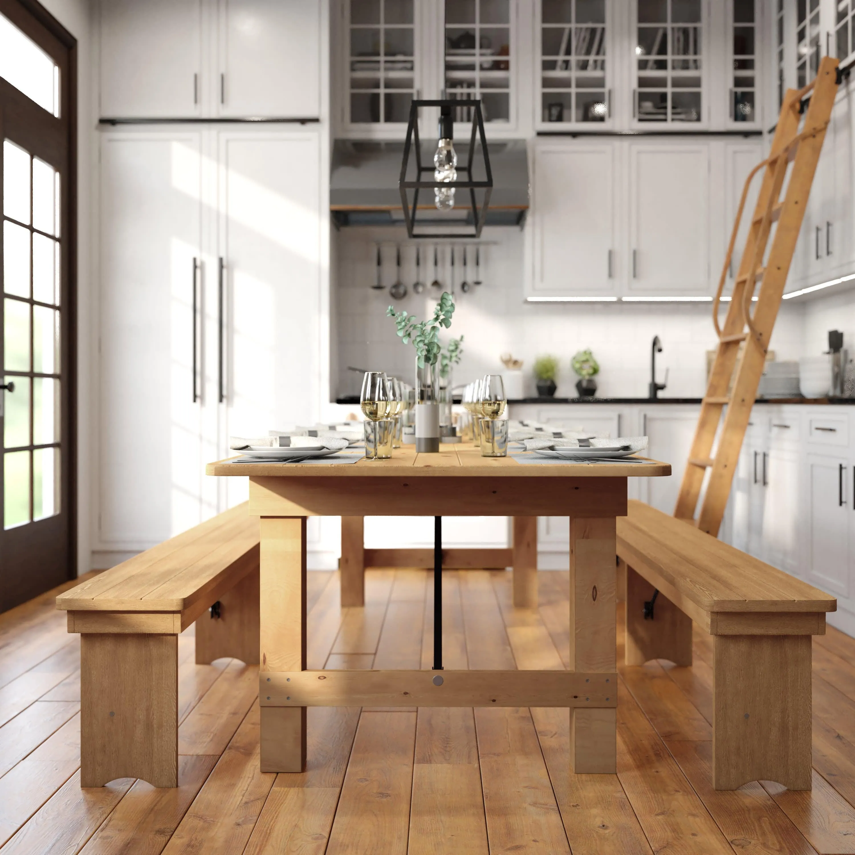 HERCULES Series 9' x 40" Rectangular Solid Pine Folding Farm Table