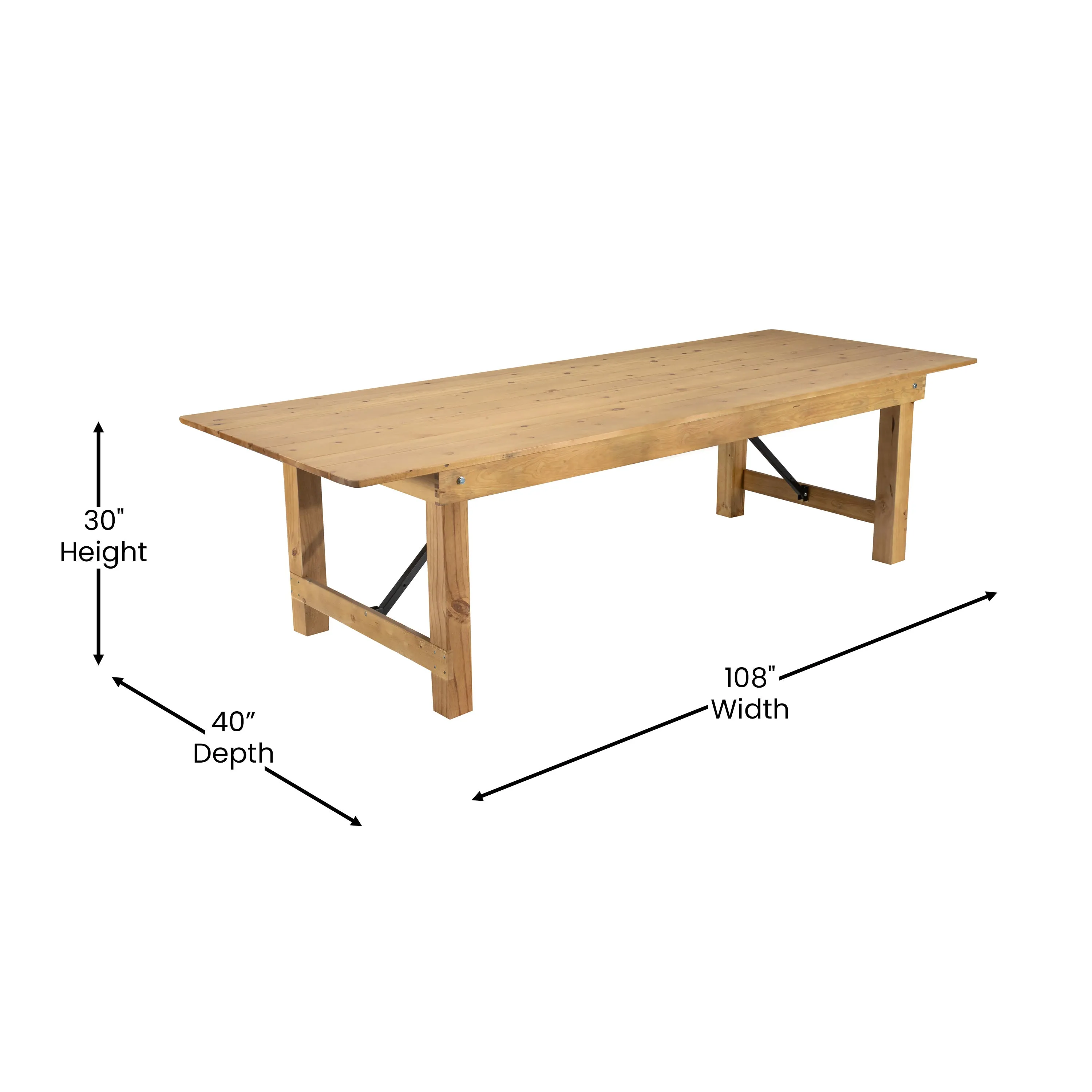 HERCULES Series 9' x 40" Rectangular Solid Pine Folding Farm Table