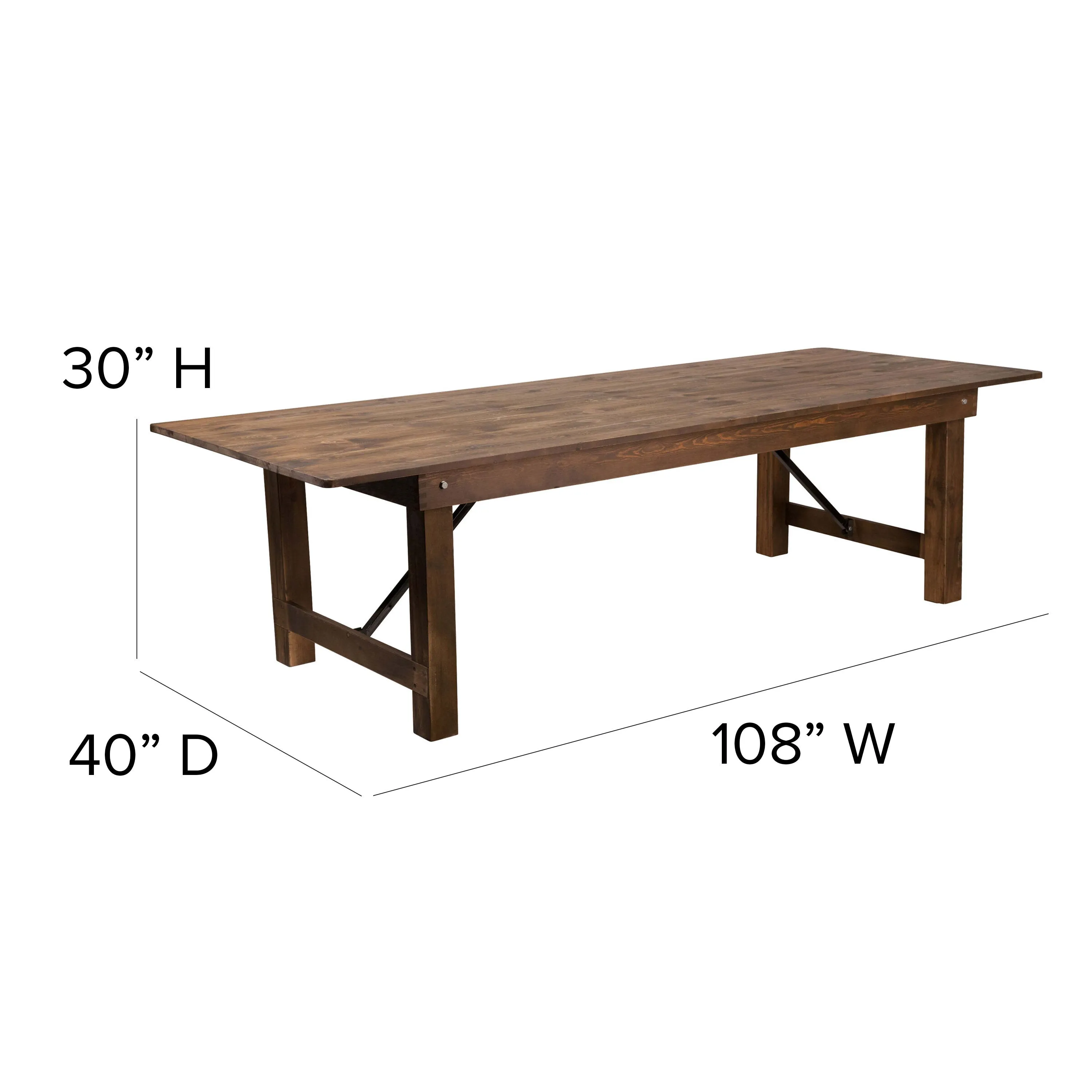 HERCULES Series 9' x 40" Rectangular Solid Pine Folding Farm Table