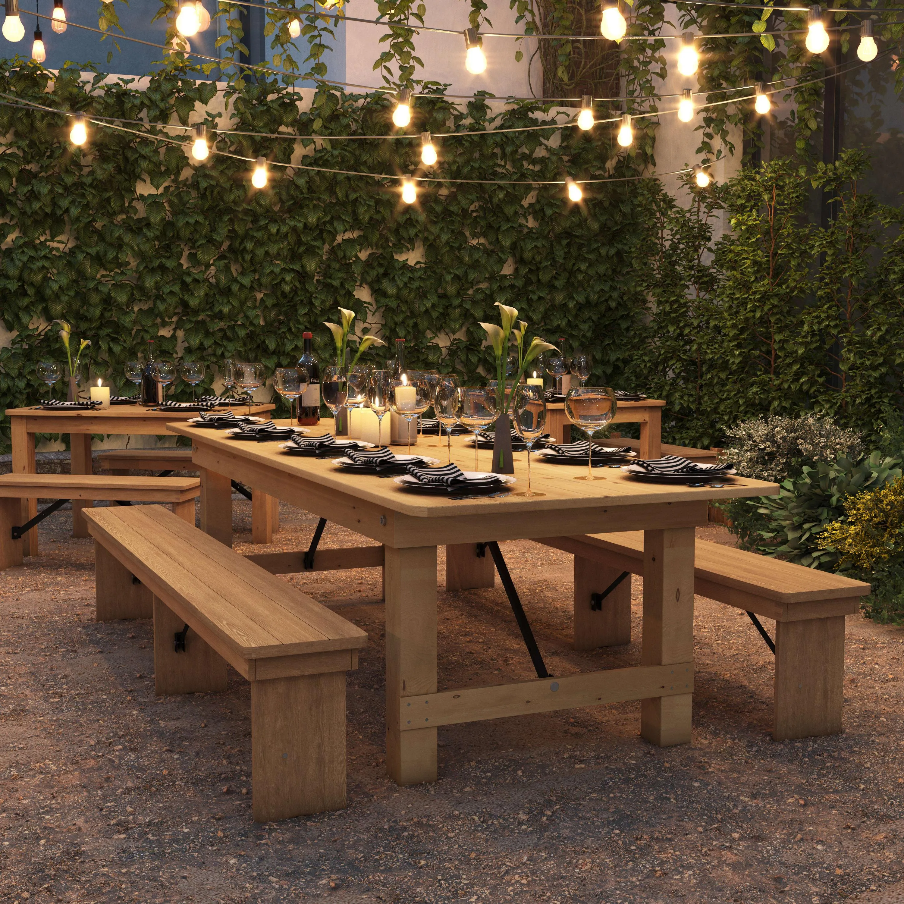 HERCULES Series 9' x 40" Rectangular Solid Pine Folding Farm Table
