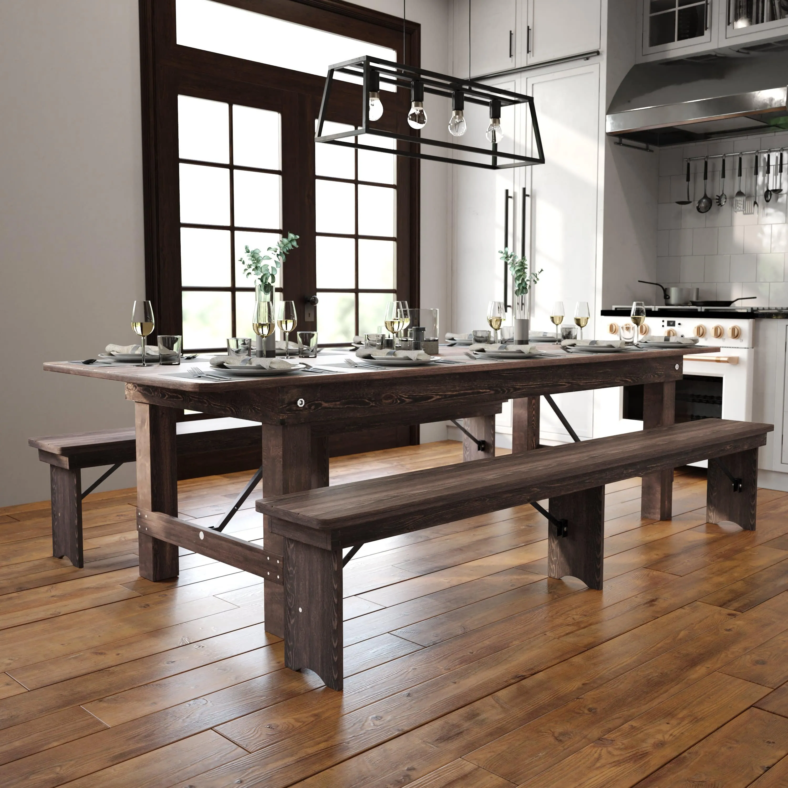 HERCULES Series 9' x 40" Rectangular Solid Pine Folding Farm Table