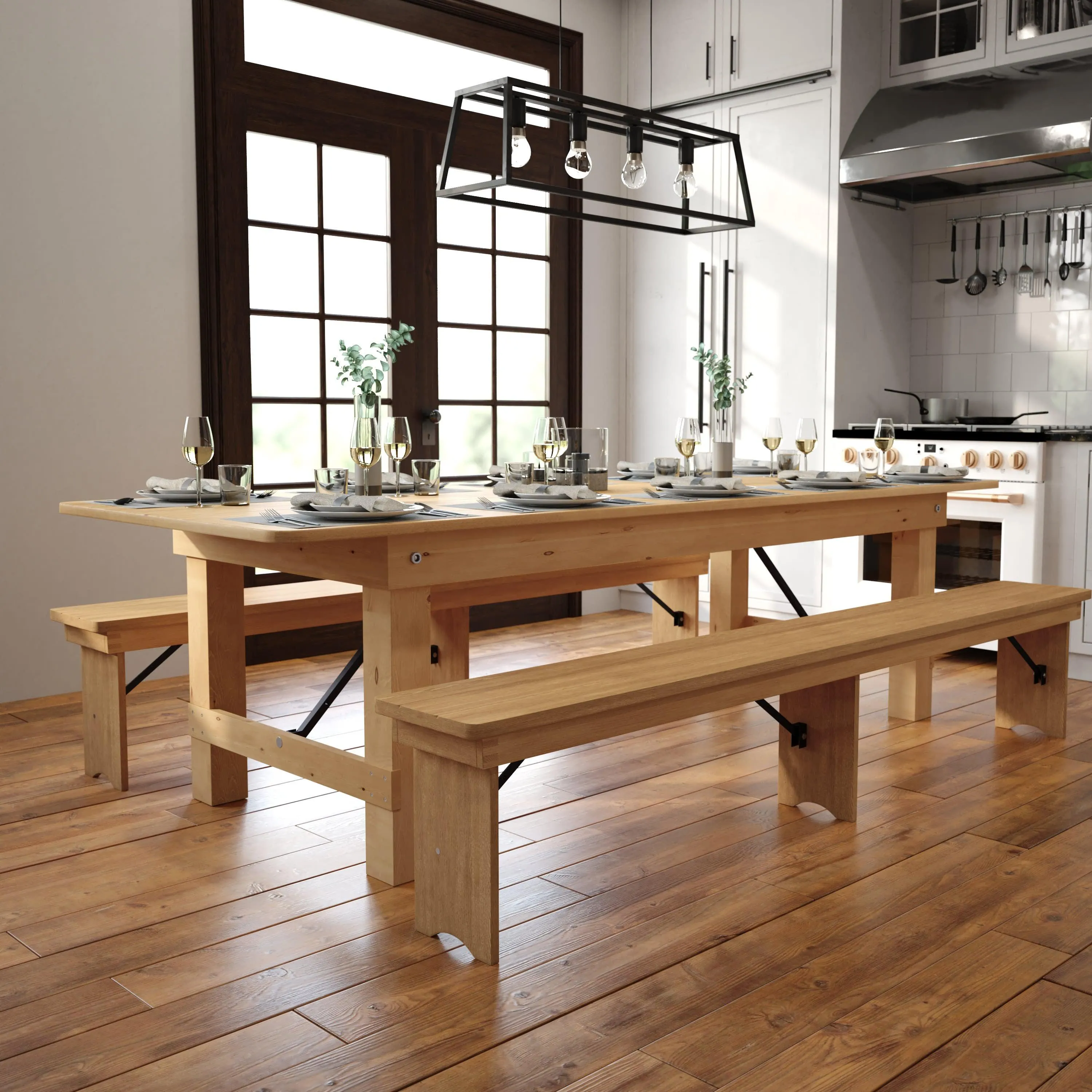 HERCULES Series 9' x 40" Rectangular Solid Pine Folding Farm Table